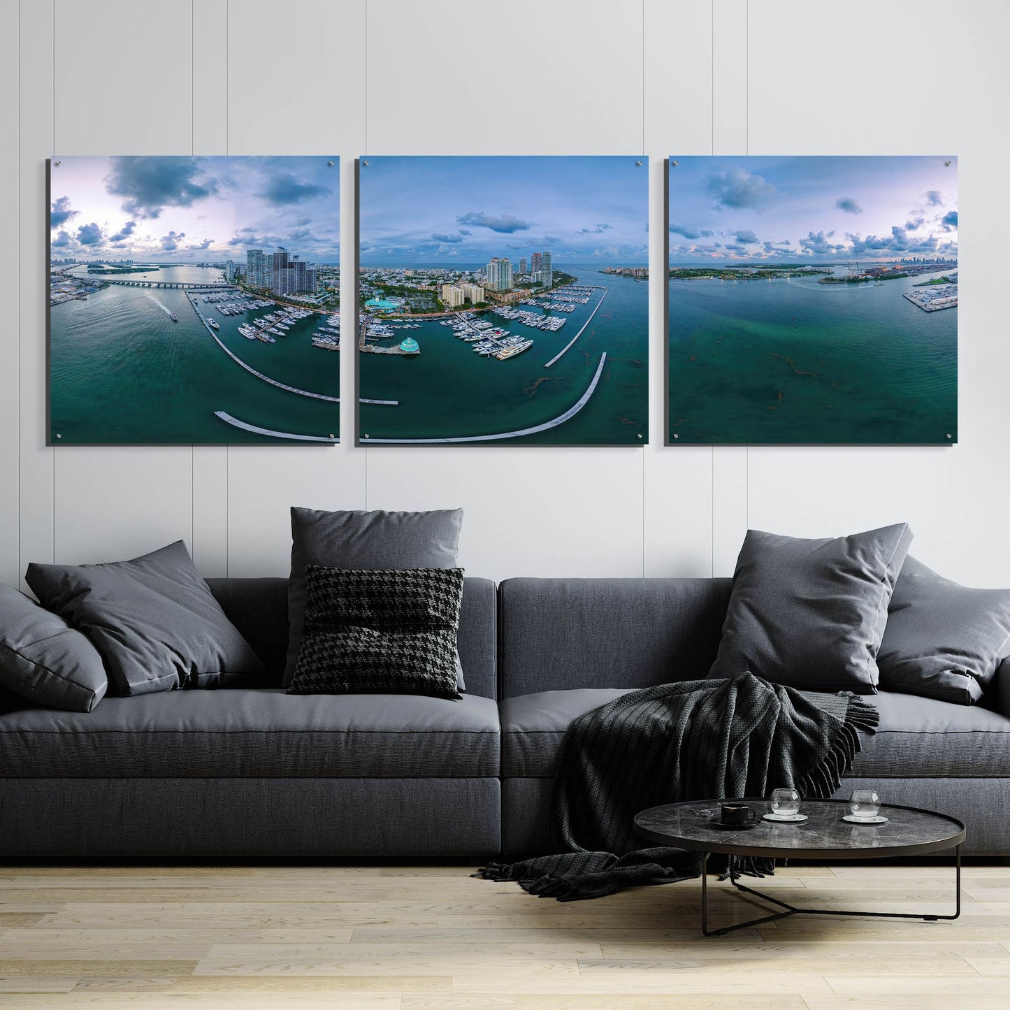 Epic Art 'Miami Twilight' by Epic Portfolio, Acrylic Glass Wall Art, 3 Piece Set,108x36