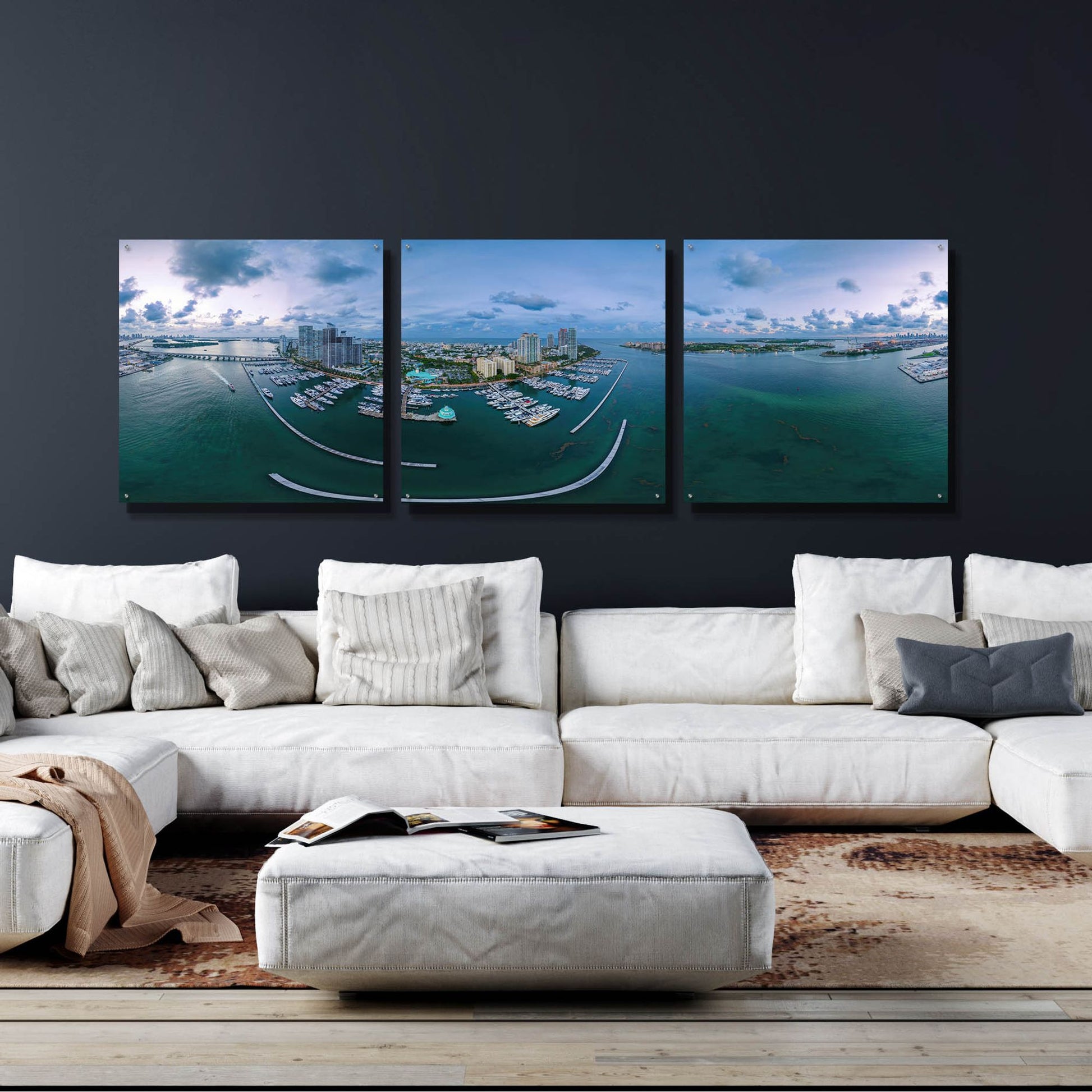 Epic Art 'Miami Twilight' by Epic Portfolio, Acrylic Glass Wall Art, 3 Piece Set,108x36