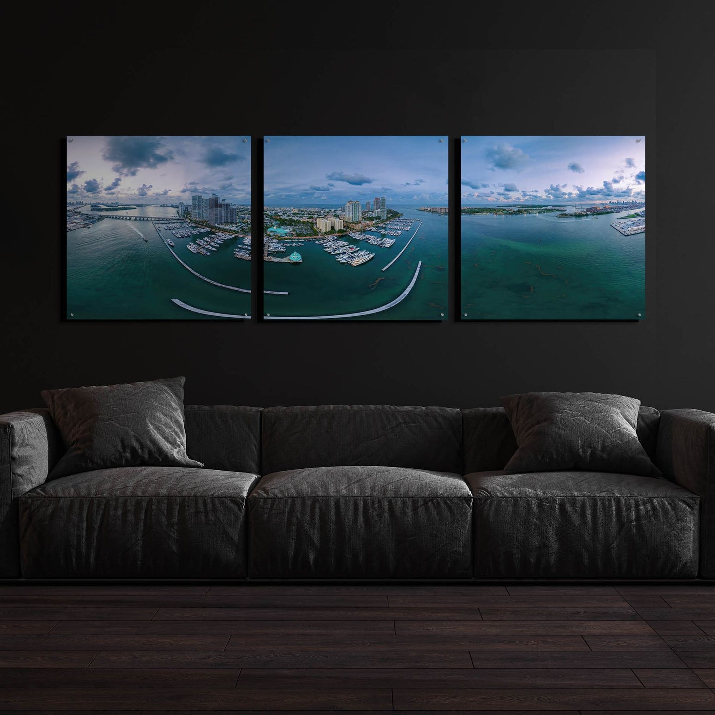 Epic Art 'Miami Twilight' by Epic Portfolio, Acrylic Glass Wall Art, 3 Piece Set,108x36