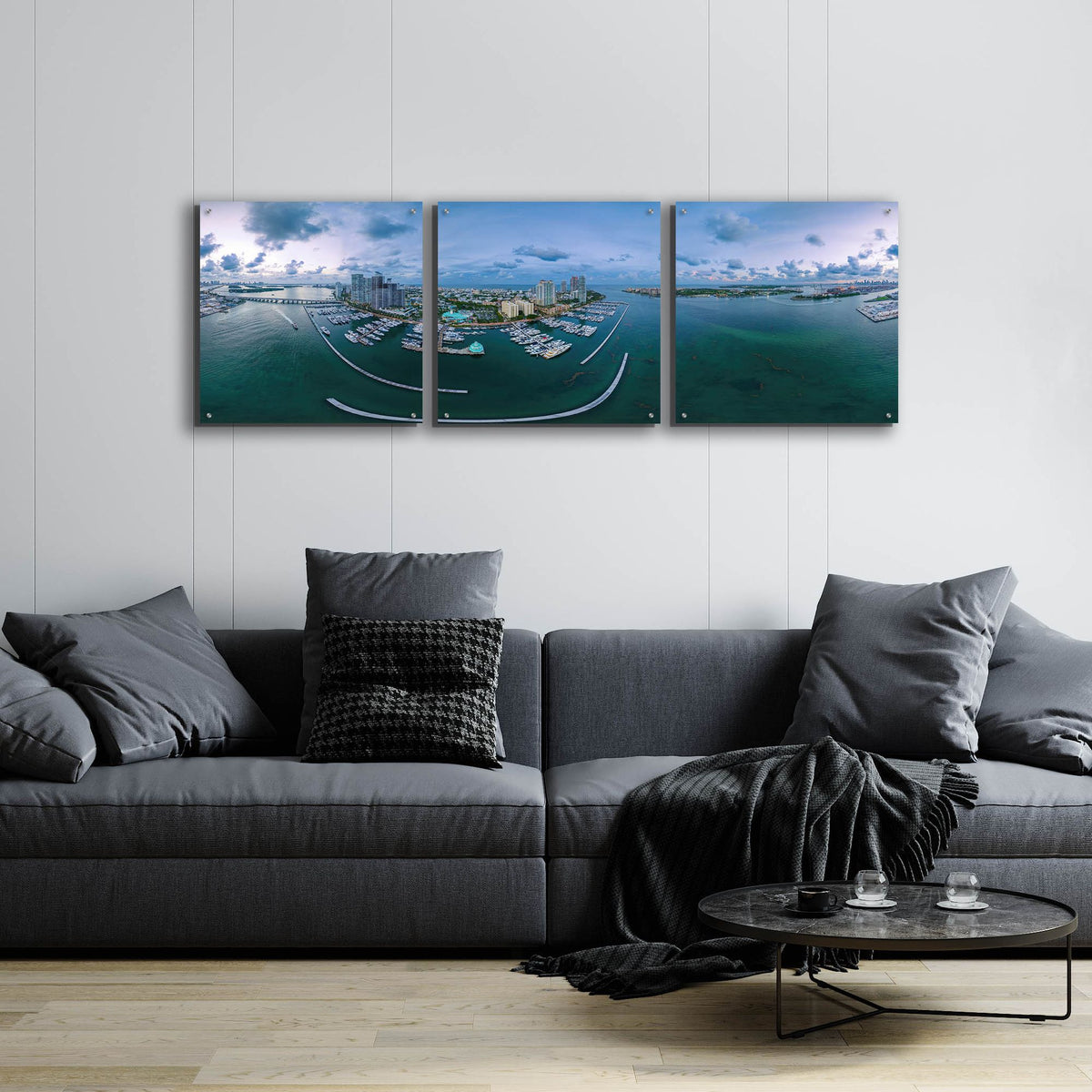 Epic Art 'Miami Twilight' by Epic Portfolio, Acrylic Glass Wall Art, 3 Piece Set,72x24