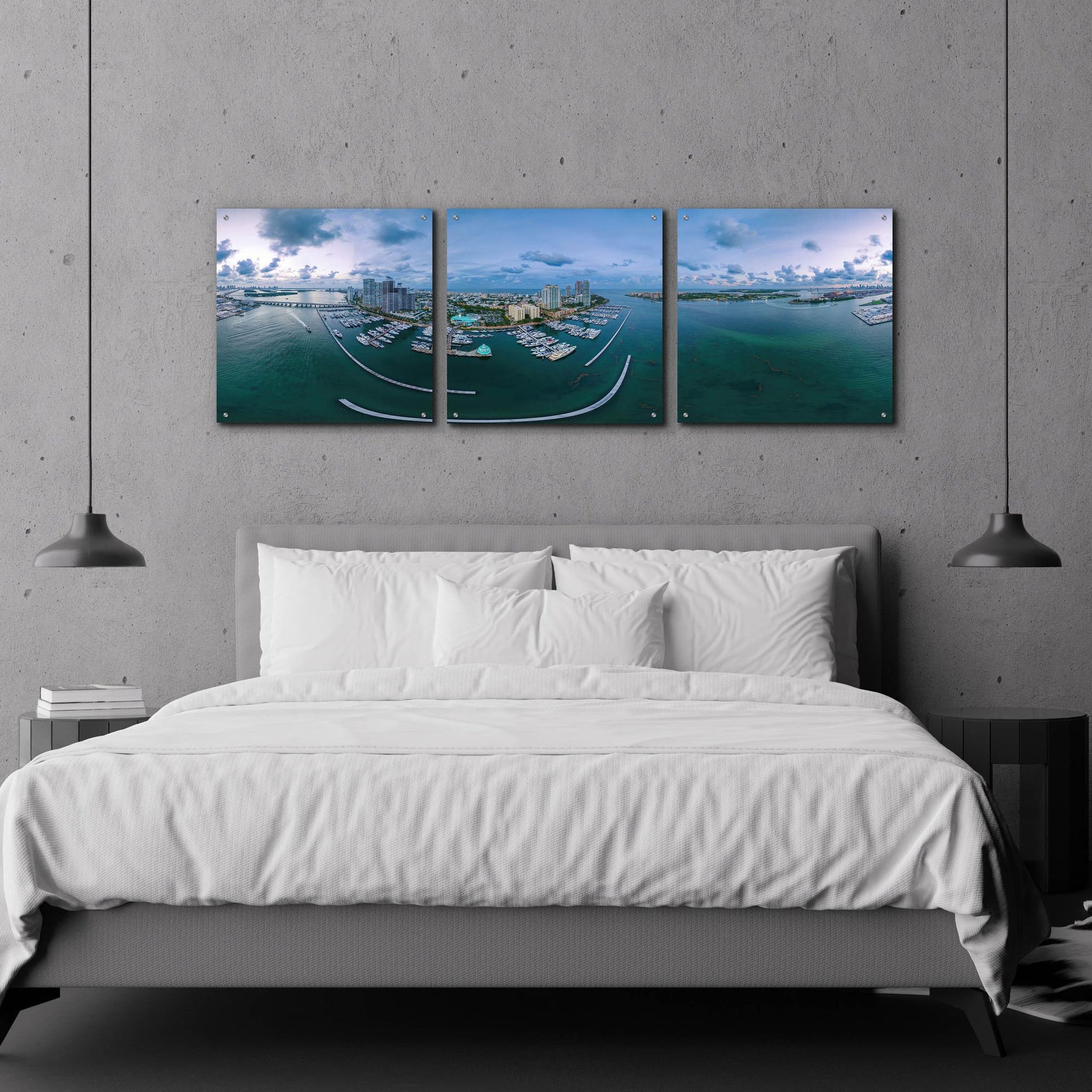 Epic Art 'Miami Twilight' by Epic Portfolio, Acrylic Glass Wall Art, 3 Piece Set,72x24