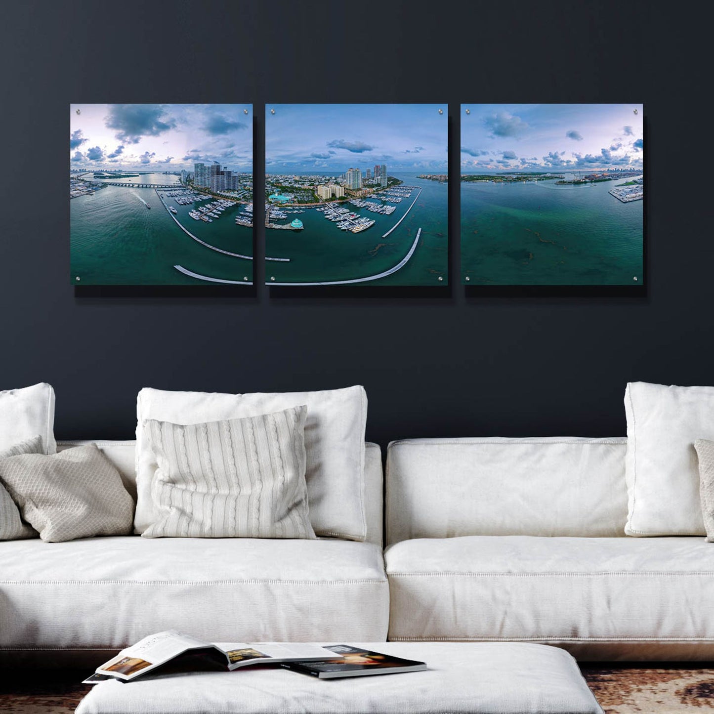 Epic Art 'Miami Twilight' by Epic Portfolio, Acrylic Glass Wall Art, 3 Piece Set,72x24