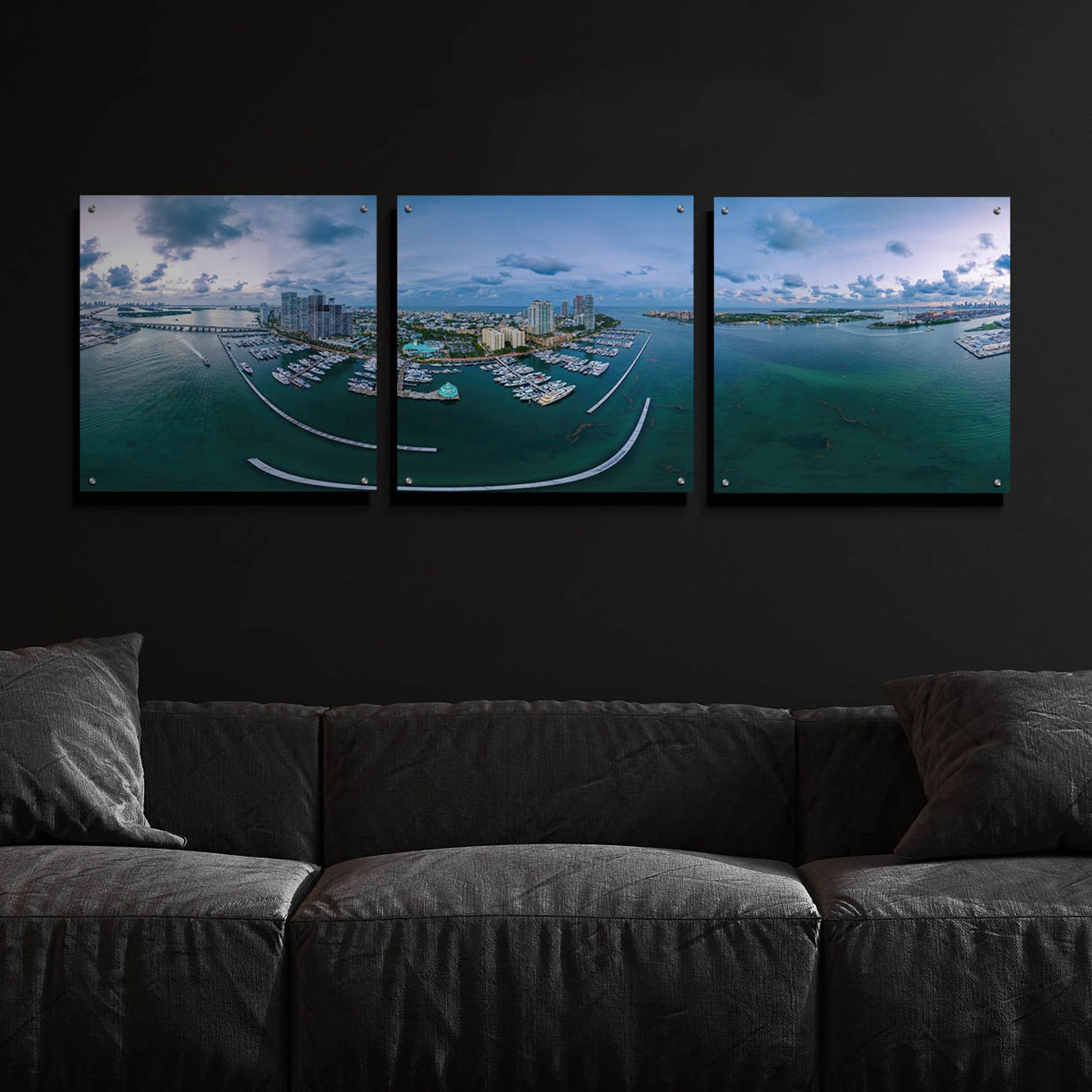 Epic Art 'Miami Twilight' by Epic Portfolio, Acrylic Glass Wall Art, 3 Piece Set,72x24