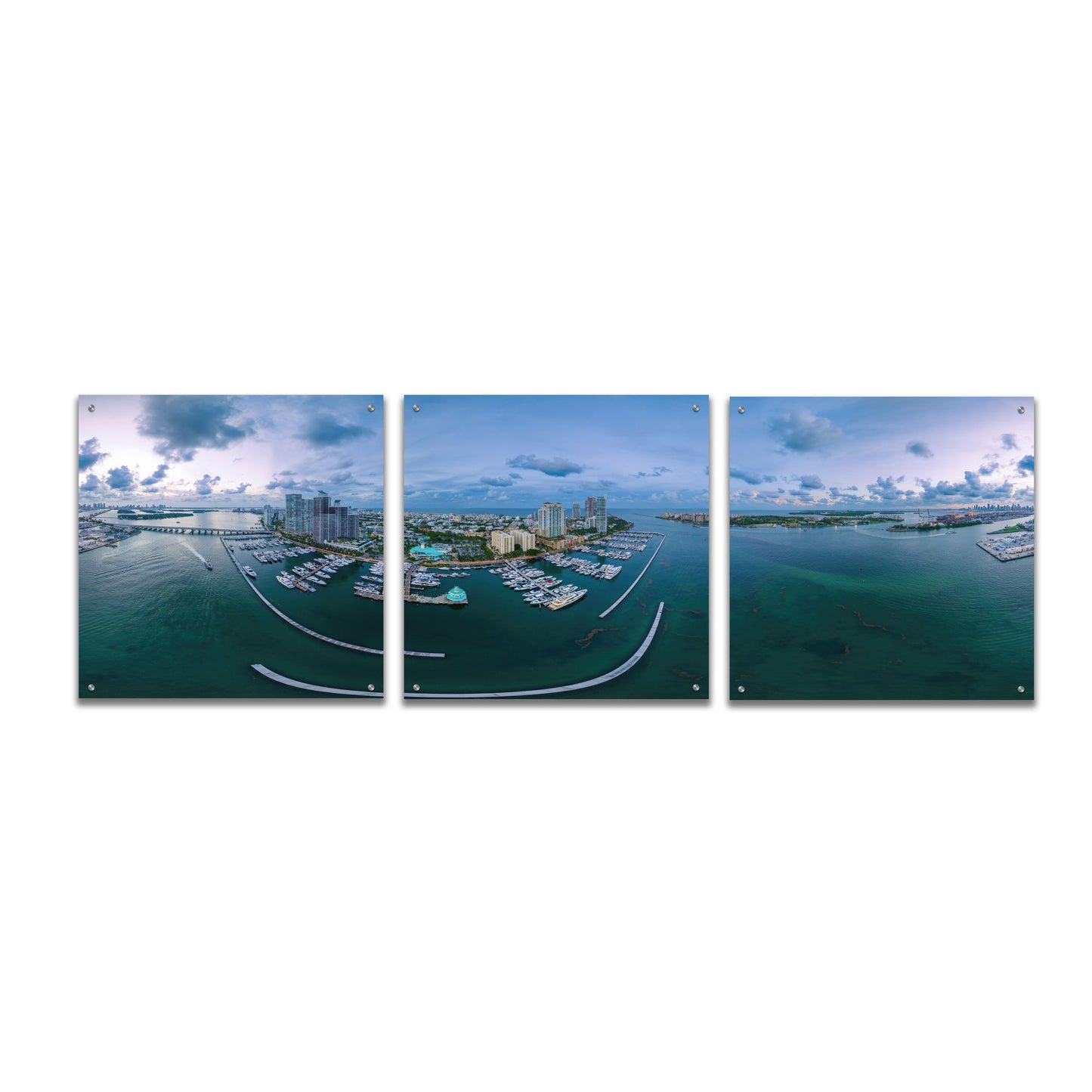 Epic Art 'Miami Twilight' by Epic Portfolio, Acrylic Glass Wall Art, 3 Piece Set,72x24