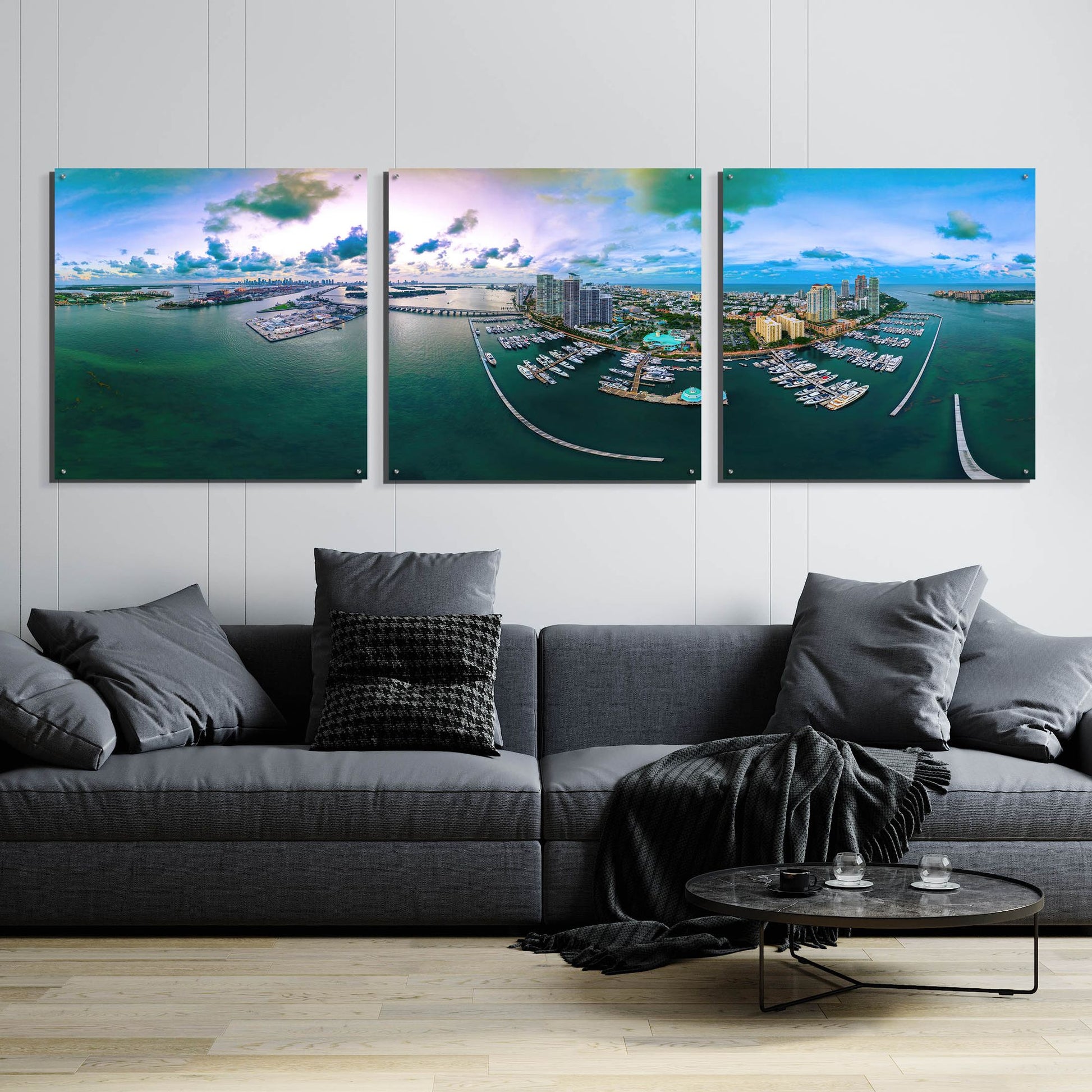 Epic Art 'South Beach Twilight' by Epic Portfolio, Acrylic Glass Wall Art, 3 Piece Set,108x36