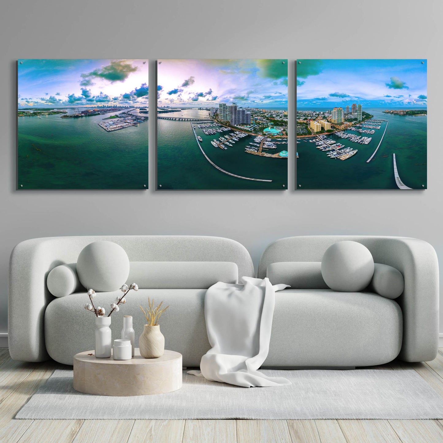 Epic Art 'South Beach Twilight' by Epic Portfolio, Acrylic Glass Wall Art, 3 Piece Set,108x36