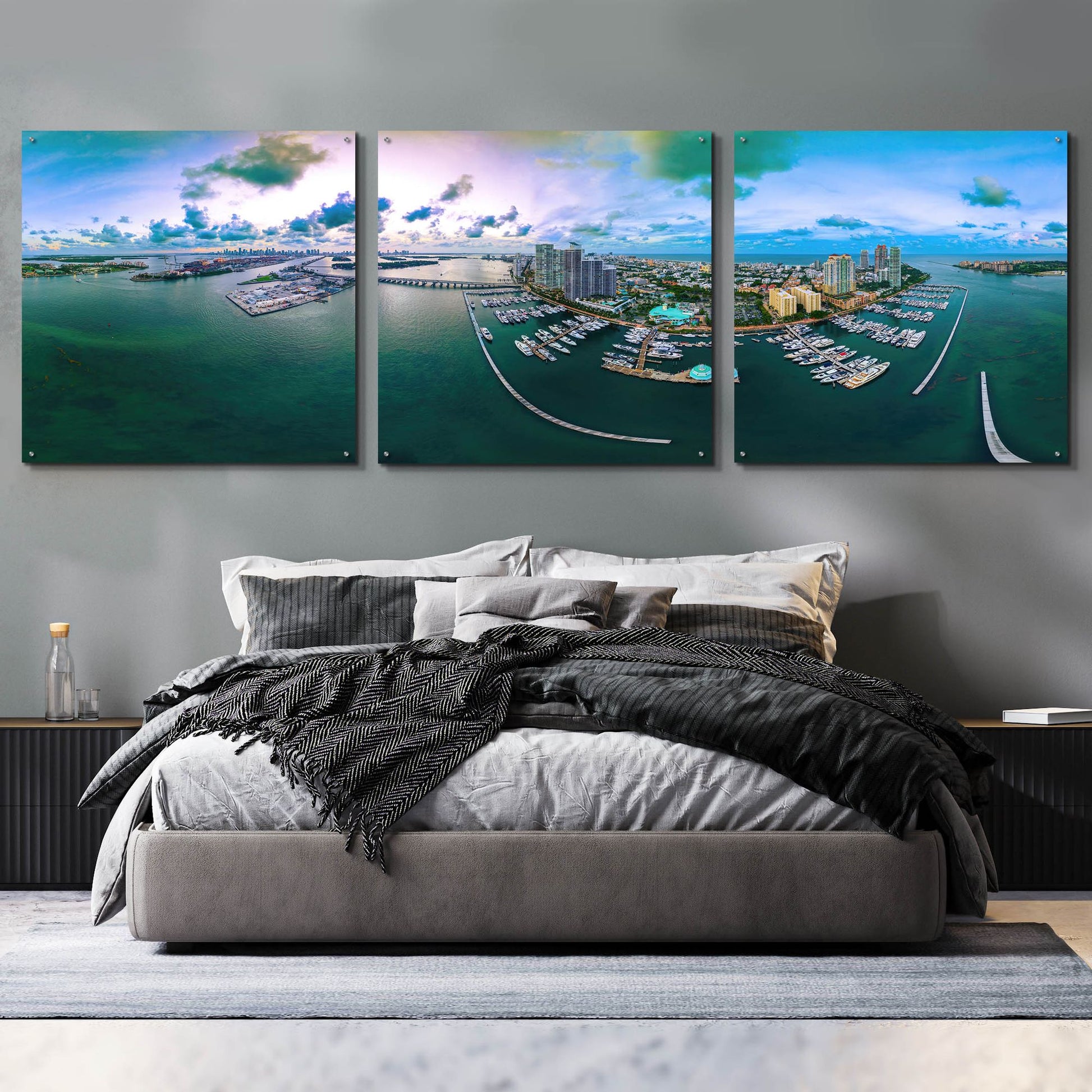 Epic Art 'South Beach Twilight' by Epic Portfolio, Acrylic Glass Wall Art, 3 Piece Set,108x36