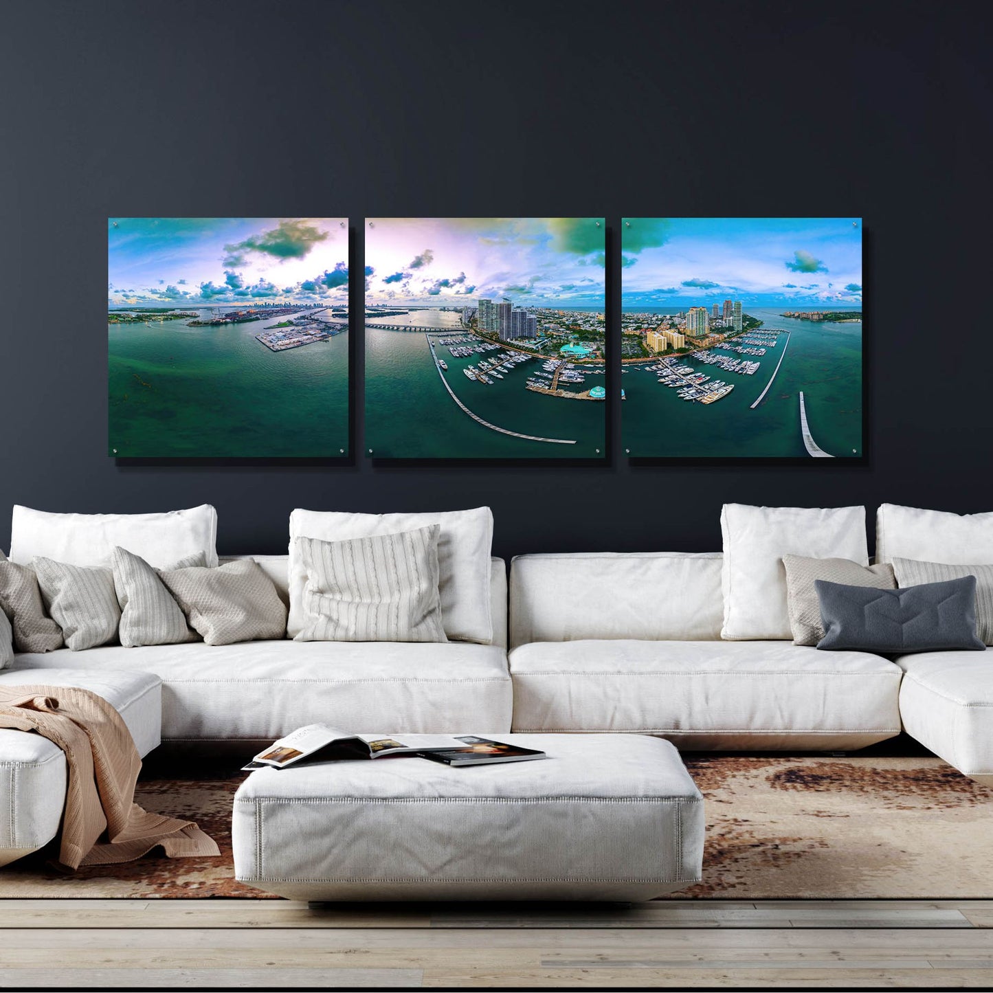 Epic Art 'South Beach Twilight' by Epic Portfolio, Acrylic Glass Wall Art, 3 Piece Set,108x36