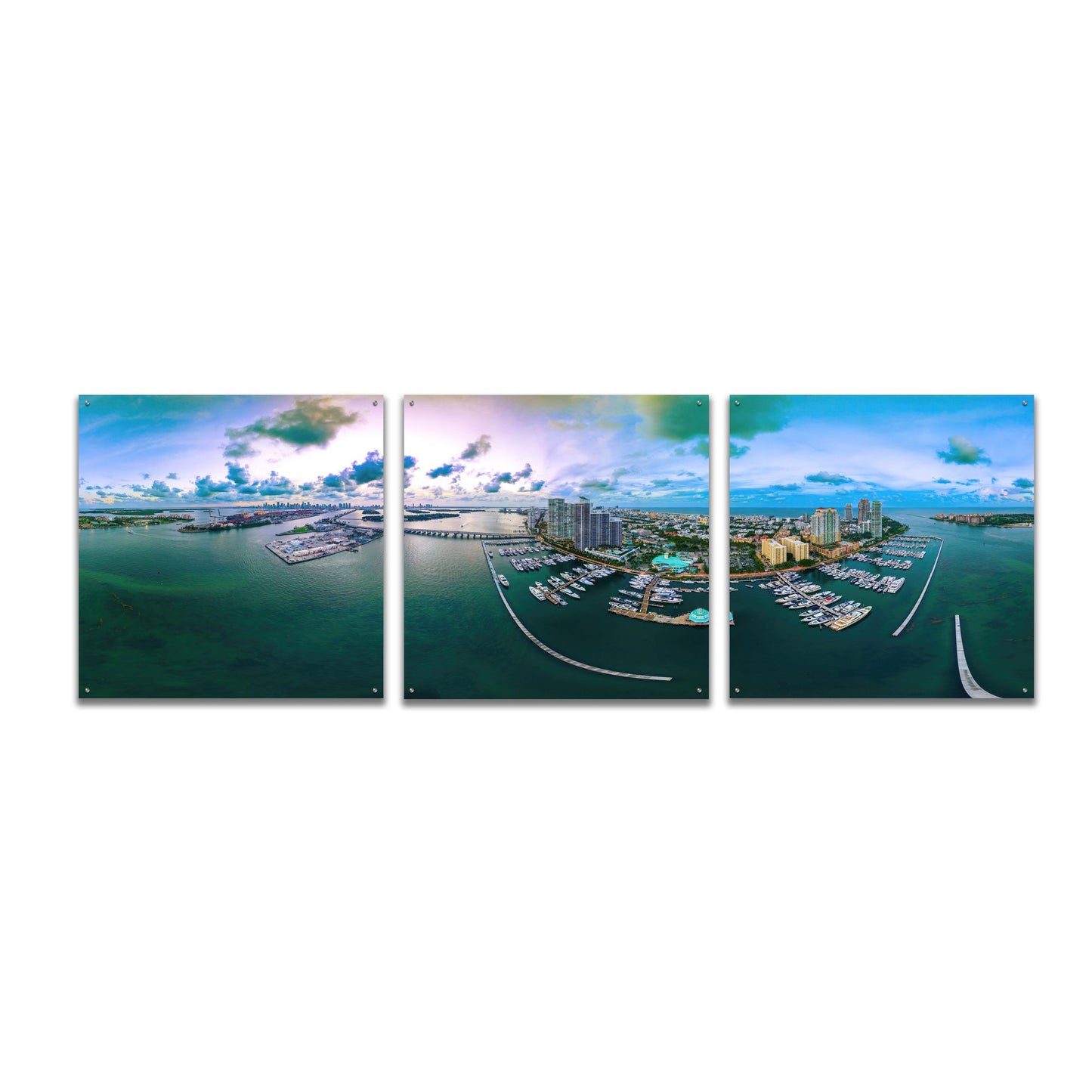 Epic Art 'South Beach Twilight' by Epic Portfolio, Acrylic Glass Wall Art, 3 Piece Set,108x36