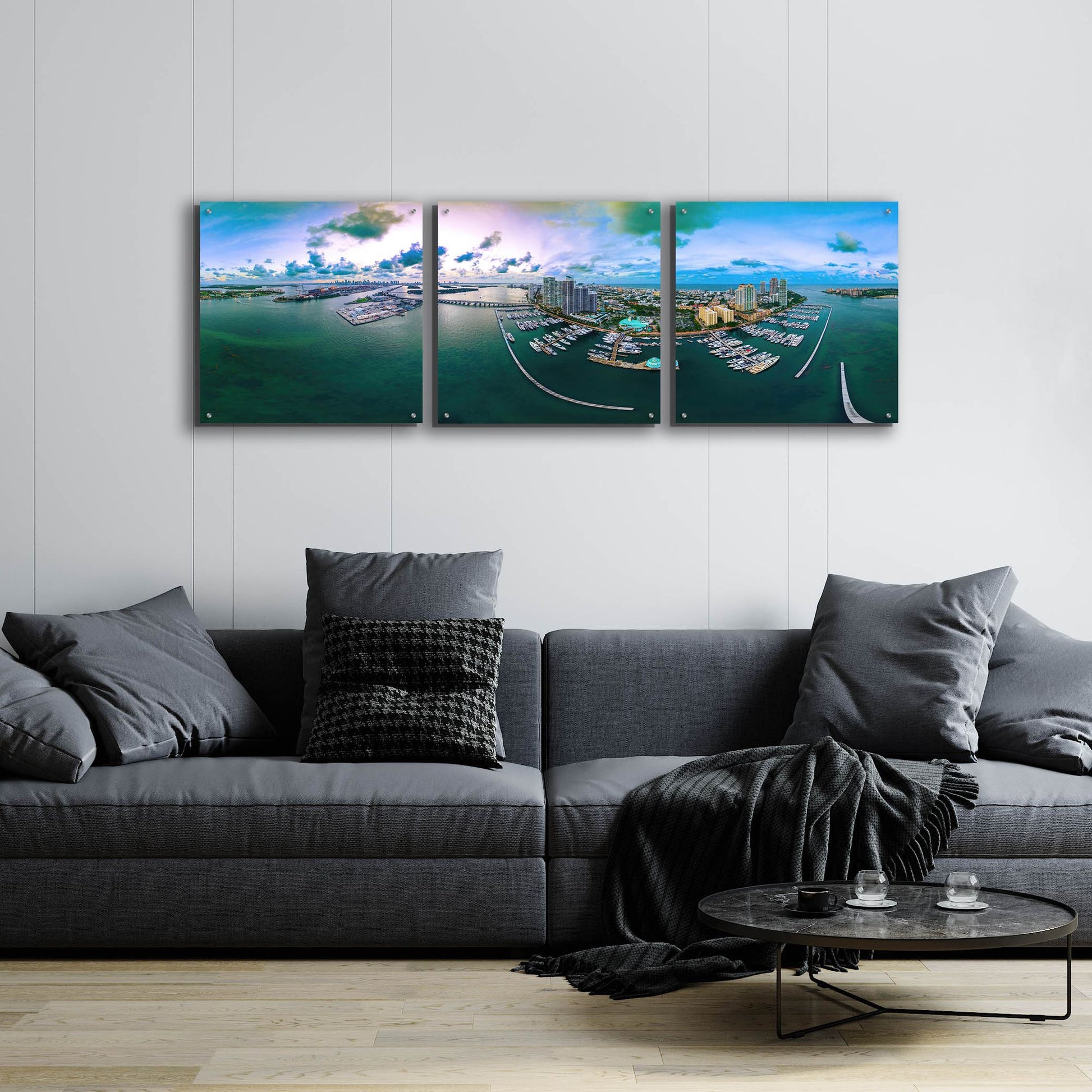 Epic Art 'South Beach Twilight' by Epic Portfolio, Acrylic Glass Wall Art, 3 Piece Set,72x24