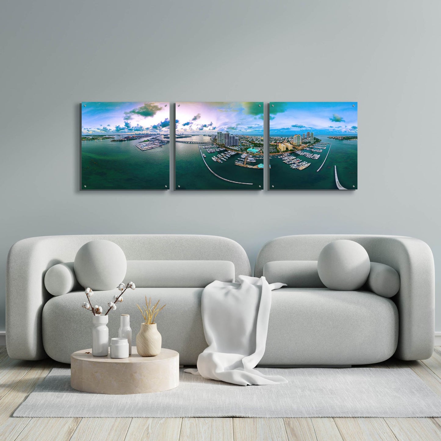 Epic Art 'South Beach Twilight' by Epic Portfolio, Acrylic Glass Wall Art, 3 Piece Set,72x24