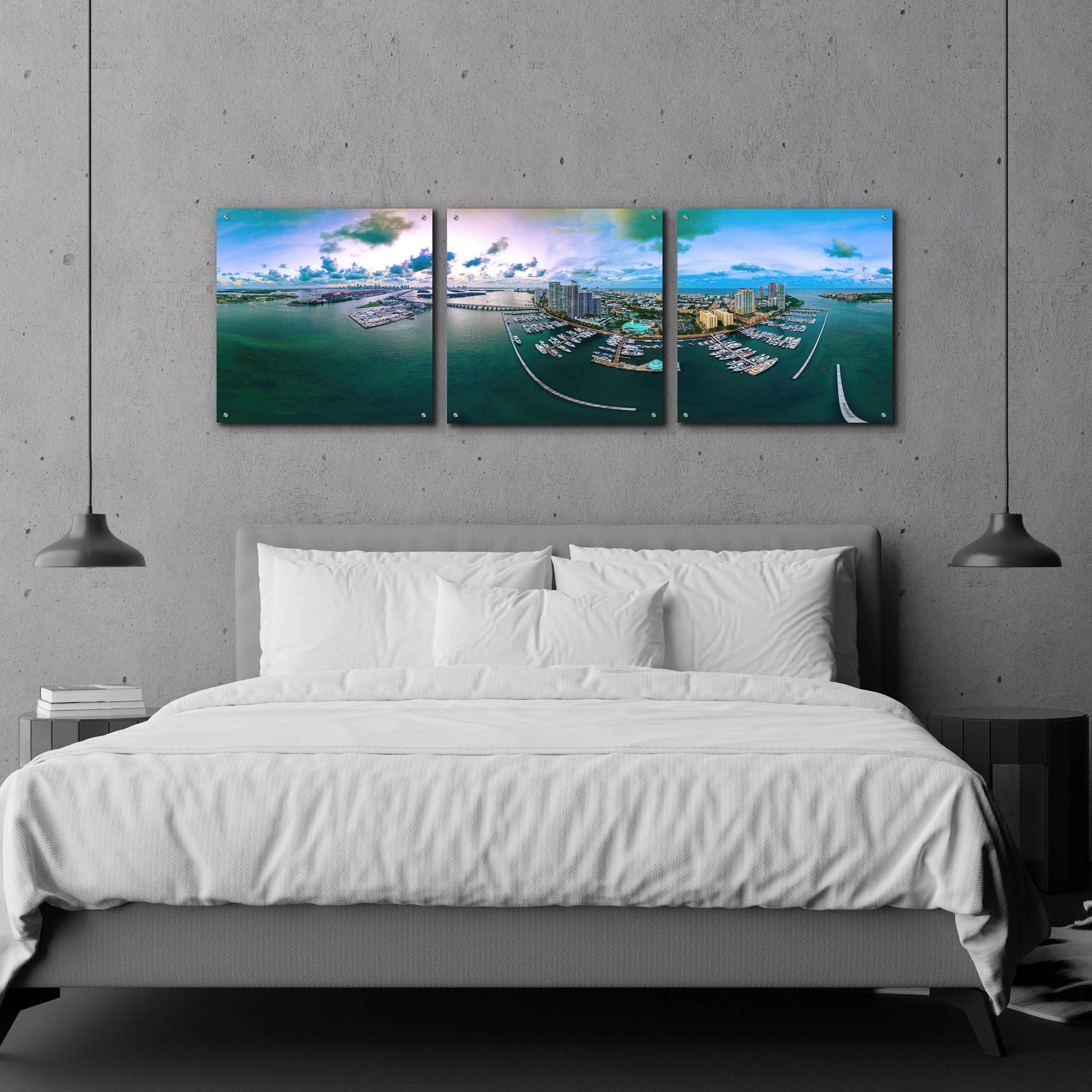 Epic Art 'South Beach Twilight' by Epic Portfolio, Acrylic Glass Wall Art, 3 Piece Set,72x24