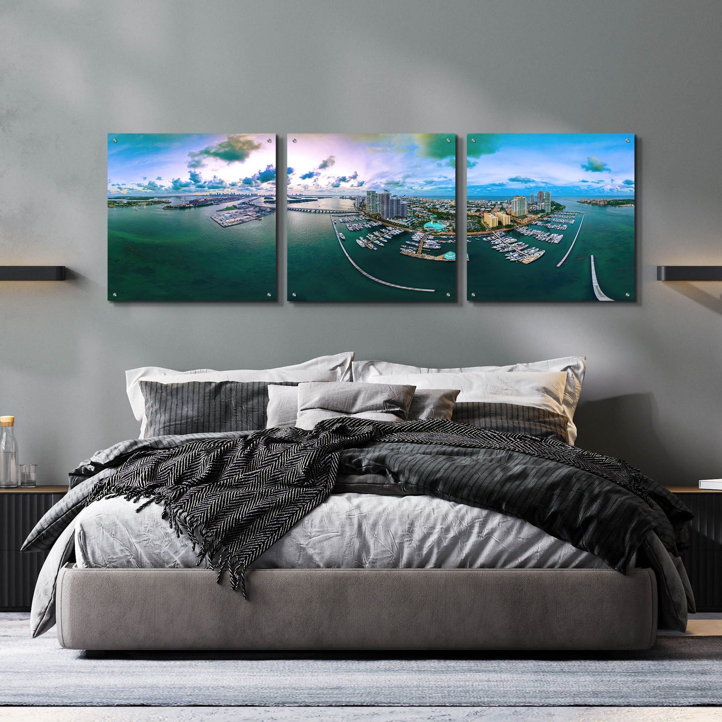 Epic Art 'South Beach Twilight' by Epic Portfolio, Acrylic Glass Wall Art, 3 Piece Set,72x24