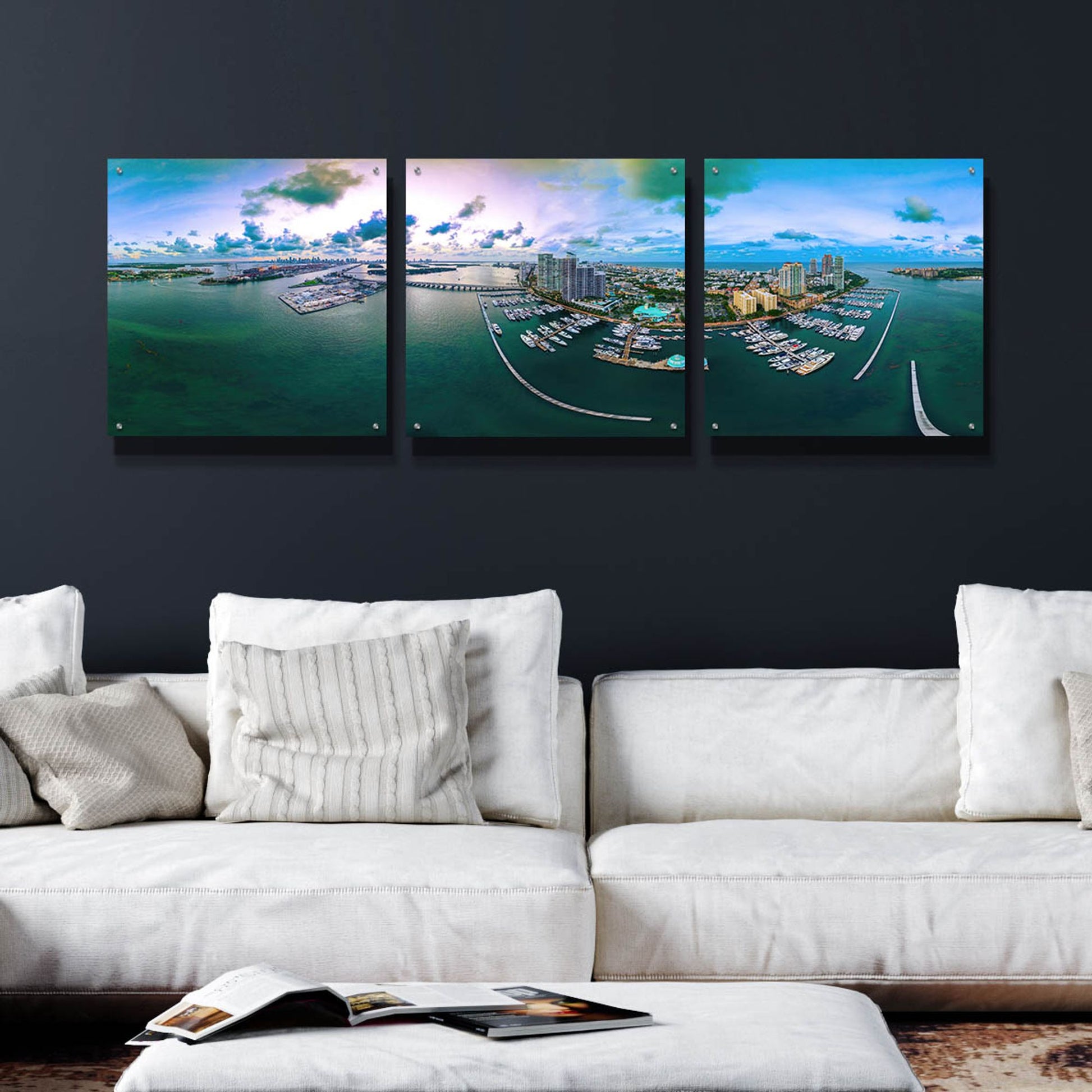 Epic Art 'South Beach Twilight' by Epic Portfolio, Acrylic Glass Wall Art, 3 Piece Set,72x24