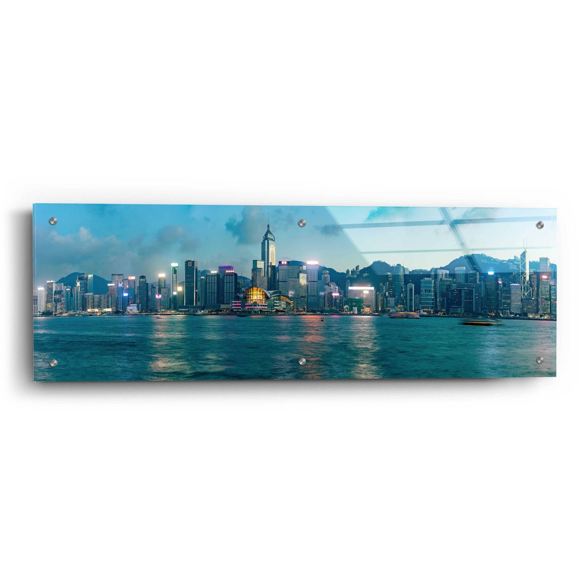 Epic Art 'Hong Kong Twilight' by Epic Portfolio, Acrylic Glass Wall Art,36x12