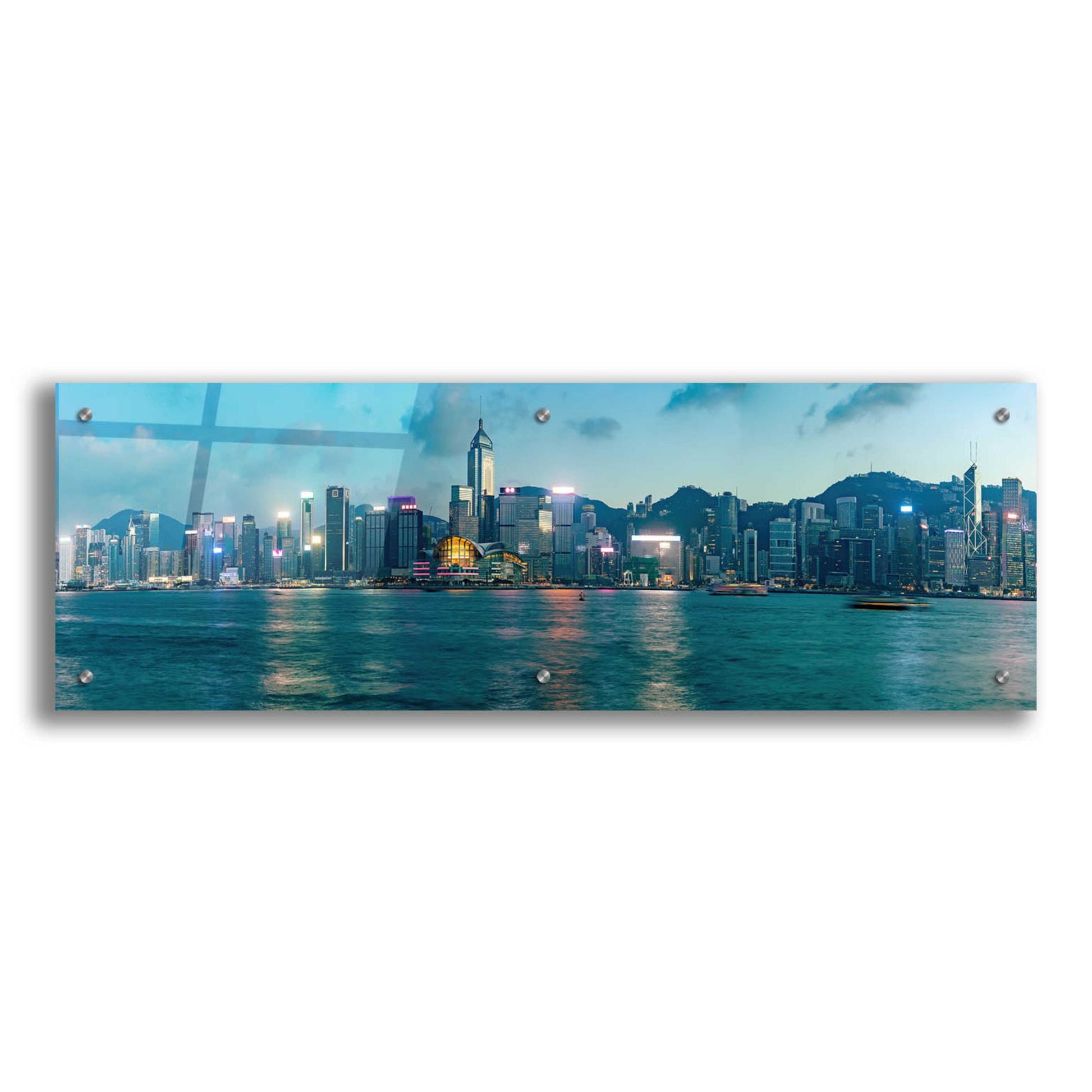 Epic Art 'Hong Kong Twilight' by Epic Portfolio, Acrylic Glass Wall Art,36x12