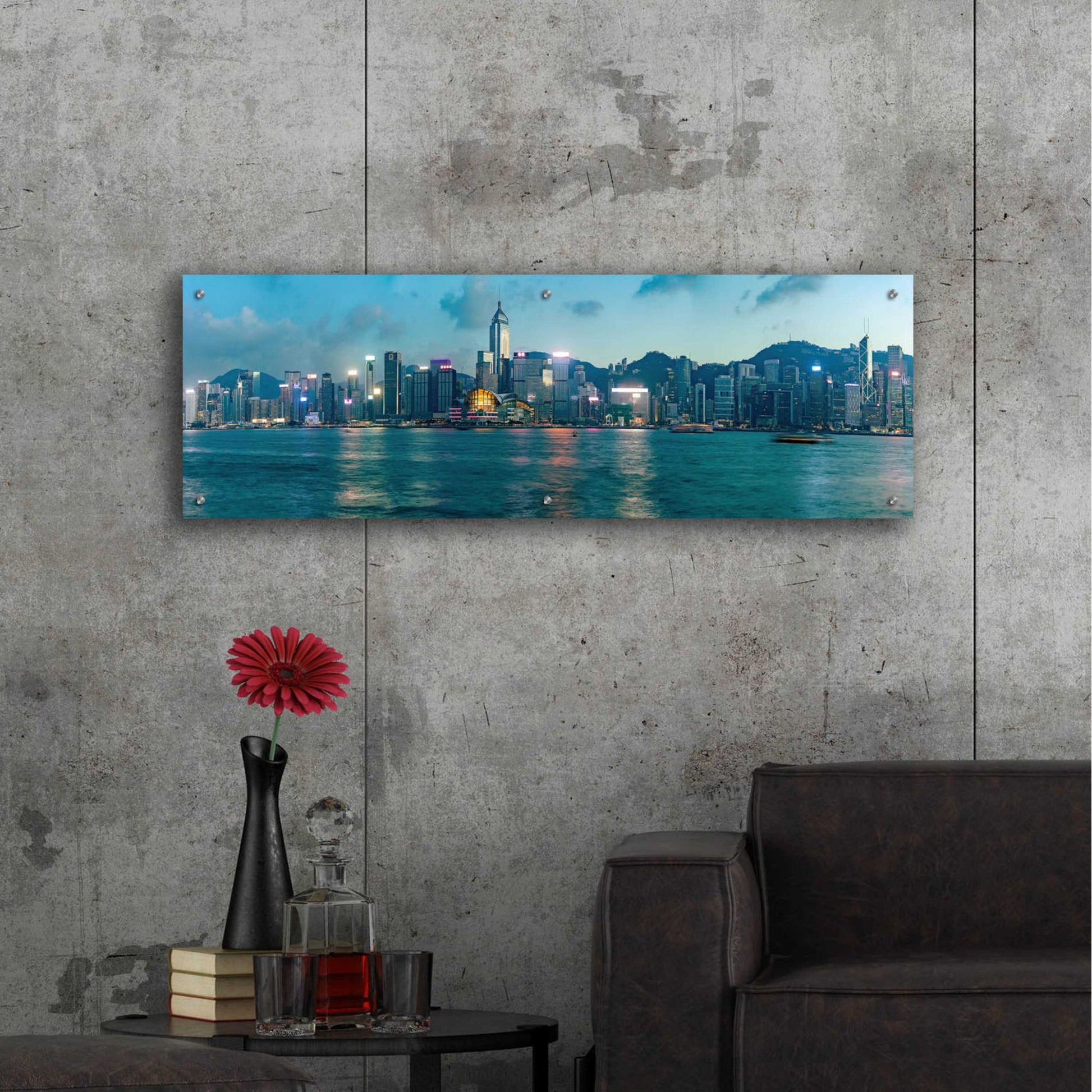 Epic Art 'Hong Kong Twilight' by Epic Portfolio, Acrylic Glass Wall Art,48x16