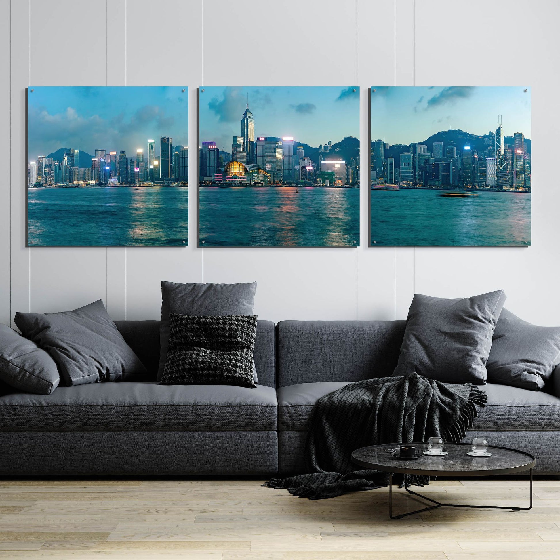 Epic Art 'Hong Kong Twilight' by Epic Portfolio, Acrylic Glass Wall Art, 3 Piece Set,108x36