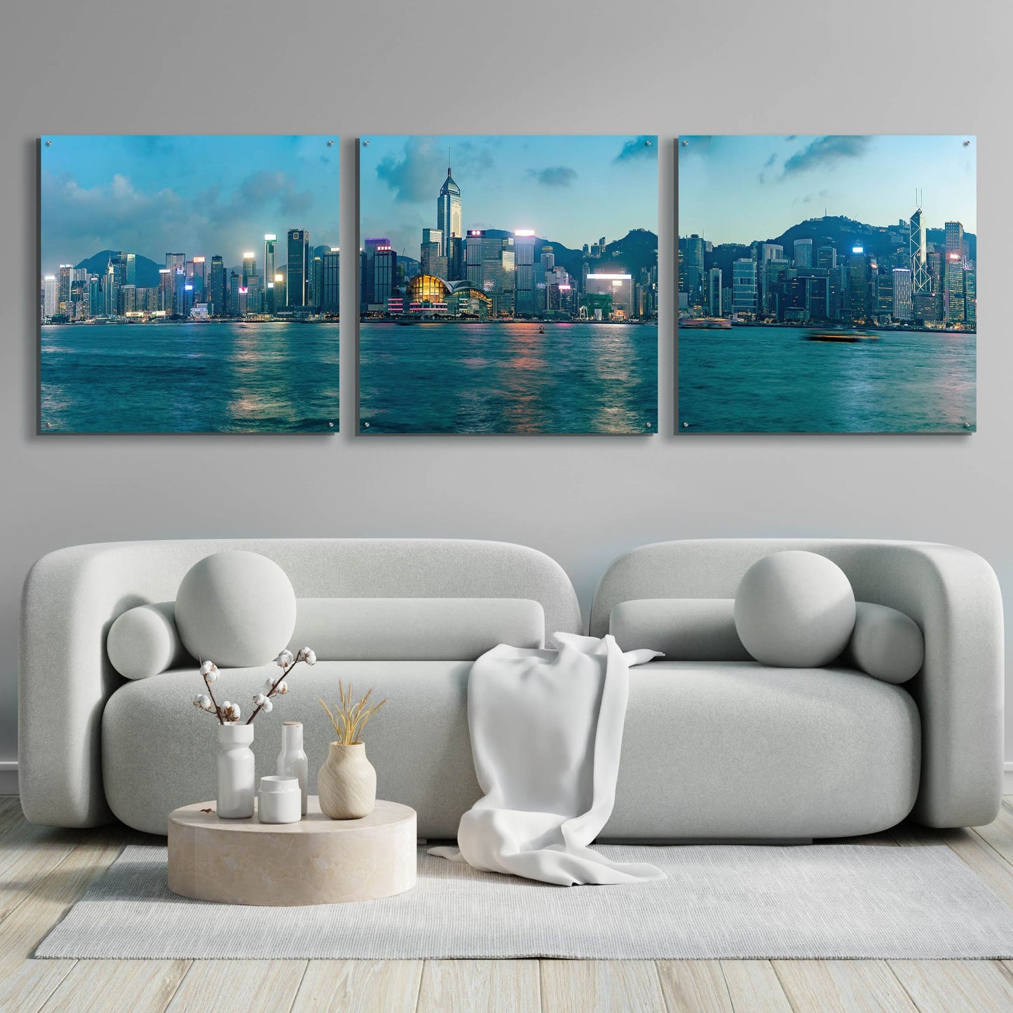 Epic Art 'Hong Kong Twilight' by Epic Portfolio, Acrylic Glass Wall Art, 3 Piece Set,108x36