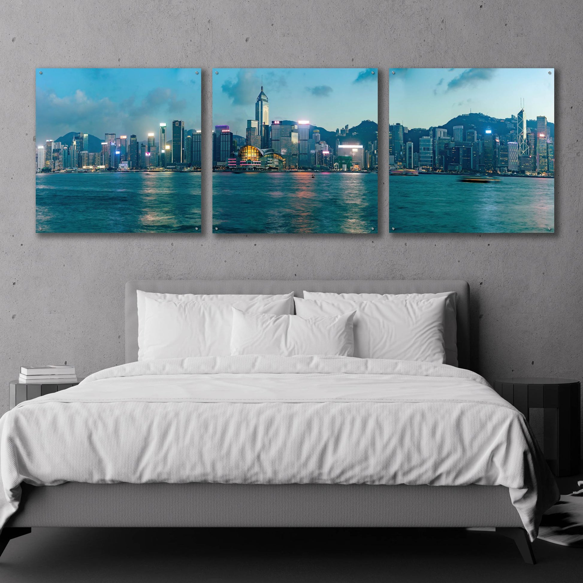 Epic Art 'Hong Kong Twilight' by Epic Portfolio, Acrylic Glass Wall Art, 3 Piece Set,108x36