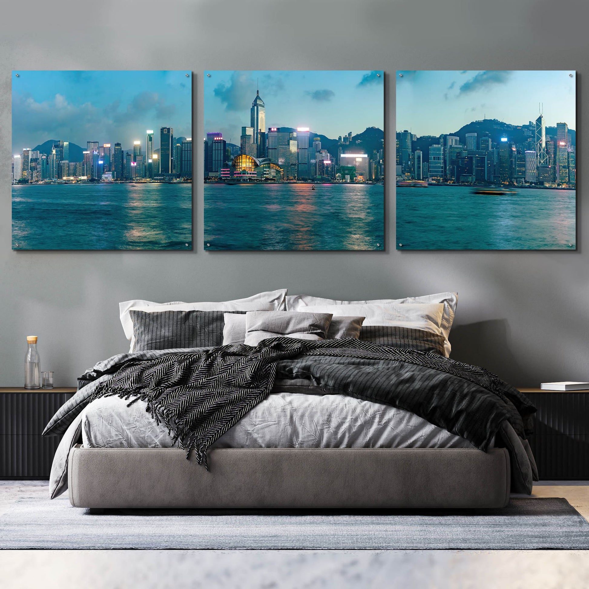 Epic Art 'Hong Kong Twilight' by Epic Portfolio, Acrylic Glass Wall Art, 3 Piece Set,108x36