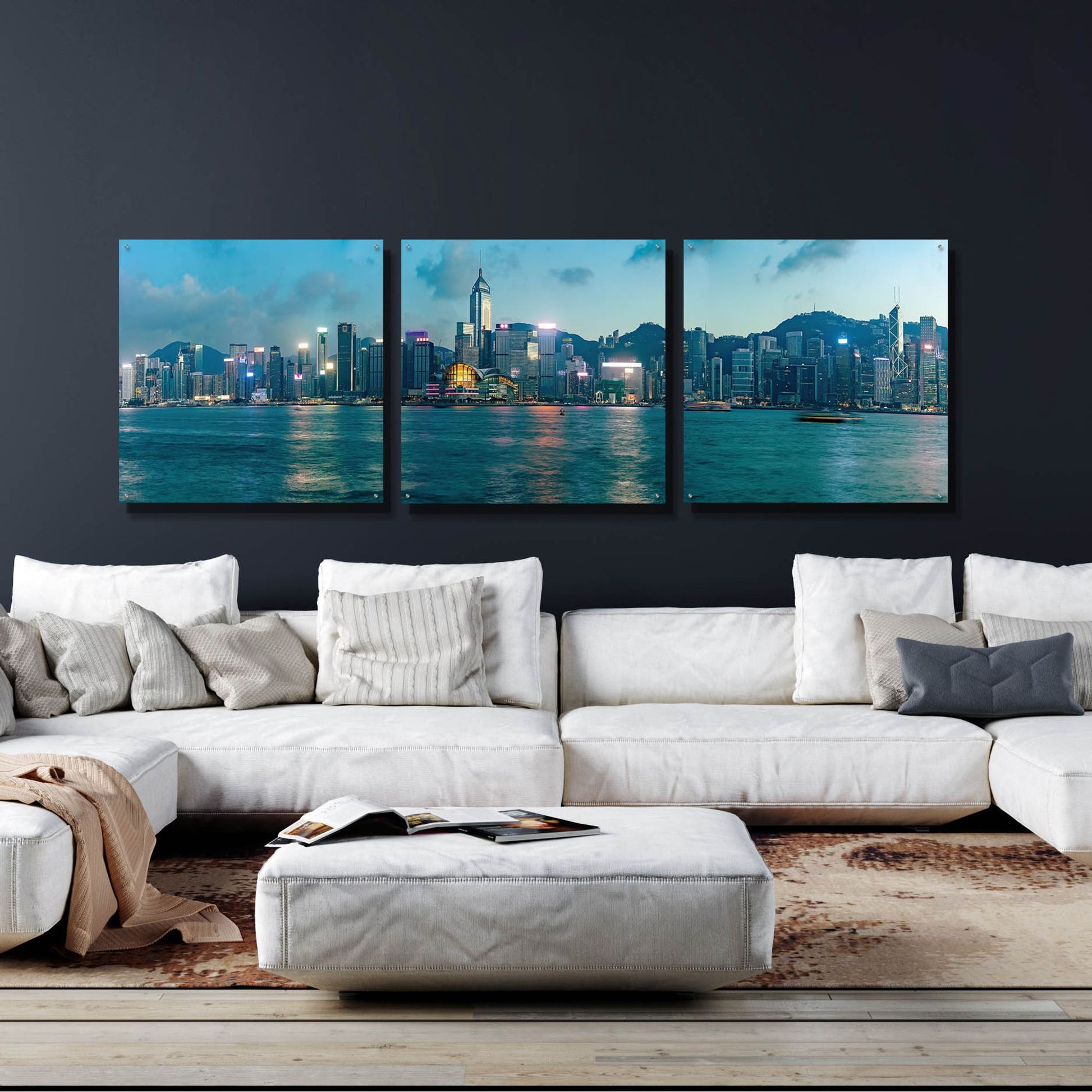 Epic Art 'Hong Kong Twilight' by Epic Portfolio, Acrylic Glass Wall Art, 3 Piece Set,108x36