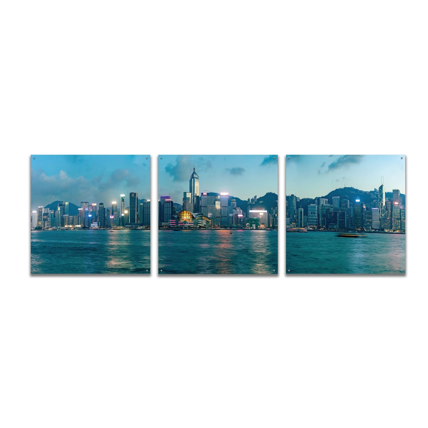 Epic Art 'Hong Kong Twilight' by Epic Portfolio, Acrylic Glass Wall Art, 3 Piece Set,108x36