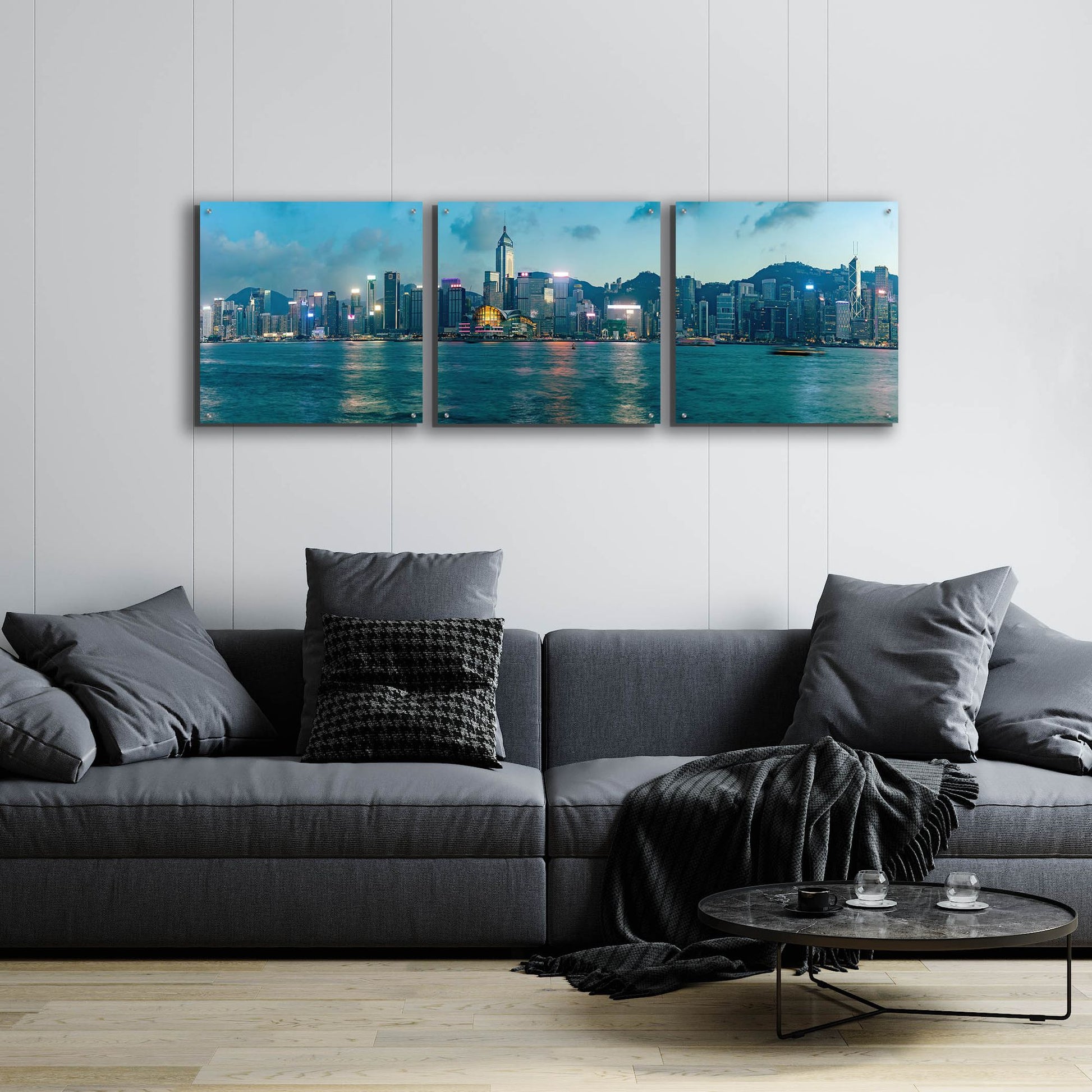 Epic Art 'Hong Kong Twilight' by Epic Portfolio, Acrylic Glass Wall Art, 3 Piece Set,72x24