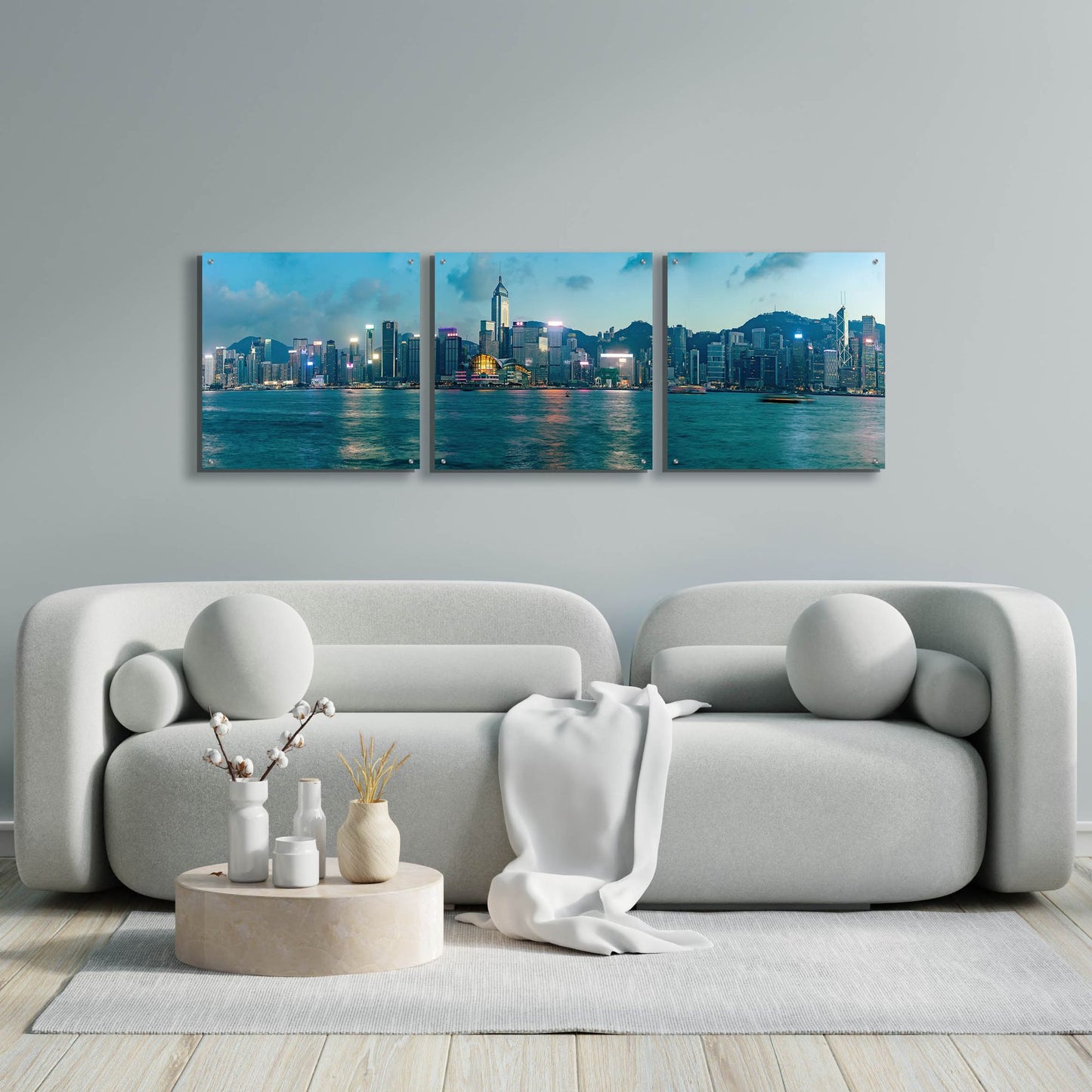 Epic Art 'Hong Kong Twilight' by Epic Portfolio, Acrylic Glass Wall Art, 3 Piece Set,72x24