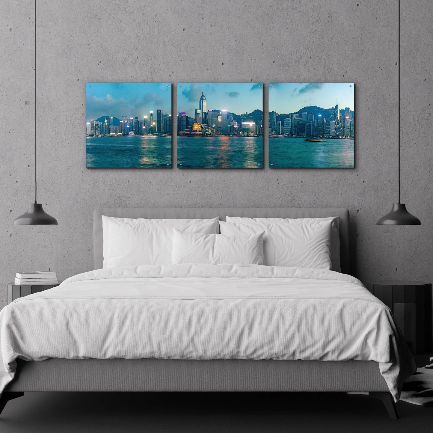 Epic Art 'Hong Kong Twilight' by Epic Portfolio, Acrylic Glass Wall Art, 3 Piece Set,72x24