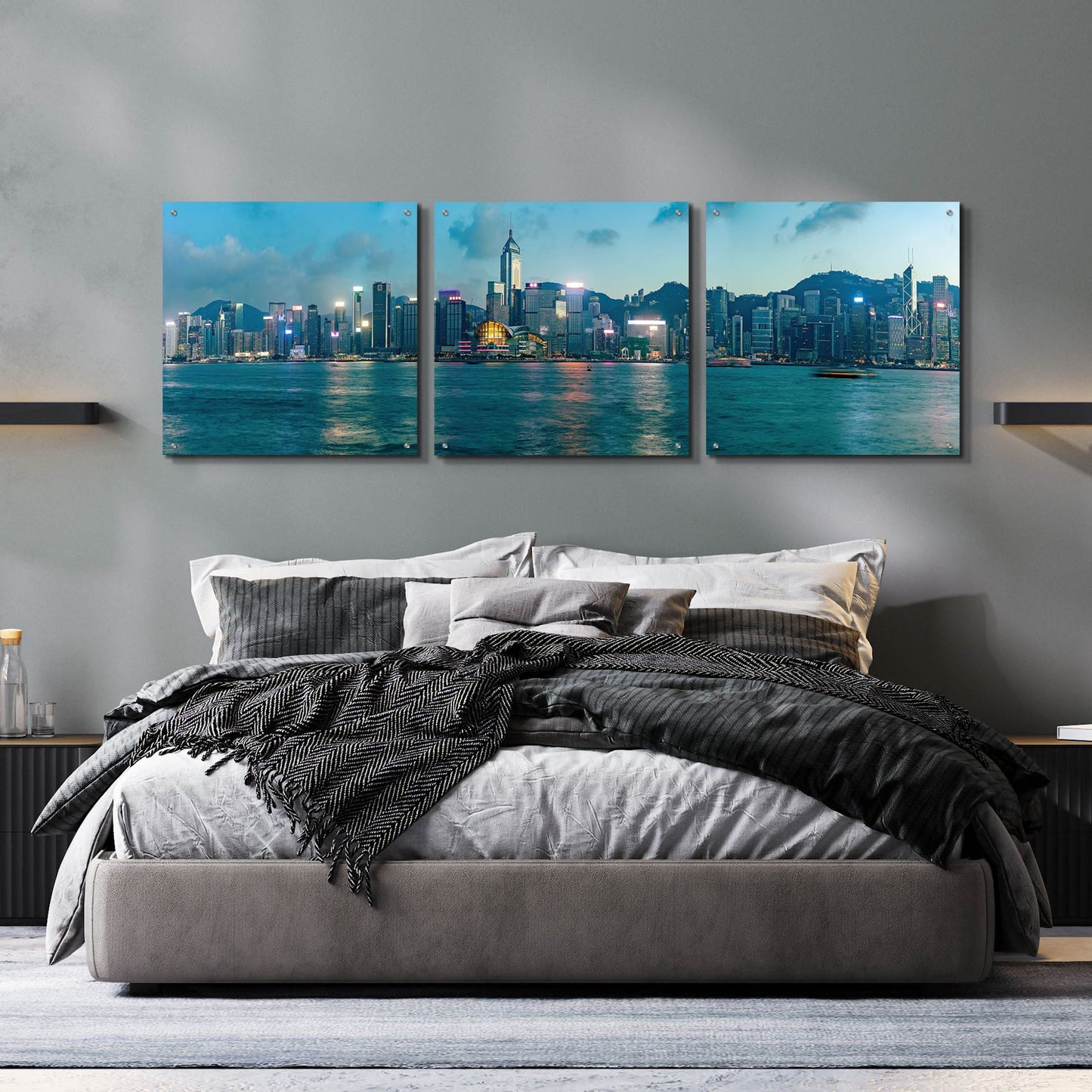 Epic Art 'Hong Kong Twilight' by Epic Portfolio, Acrylic Glass Wall Art, 3 Piece Set,72x24