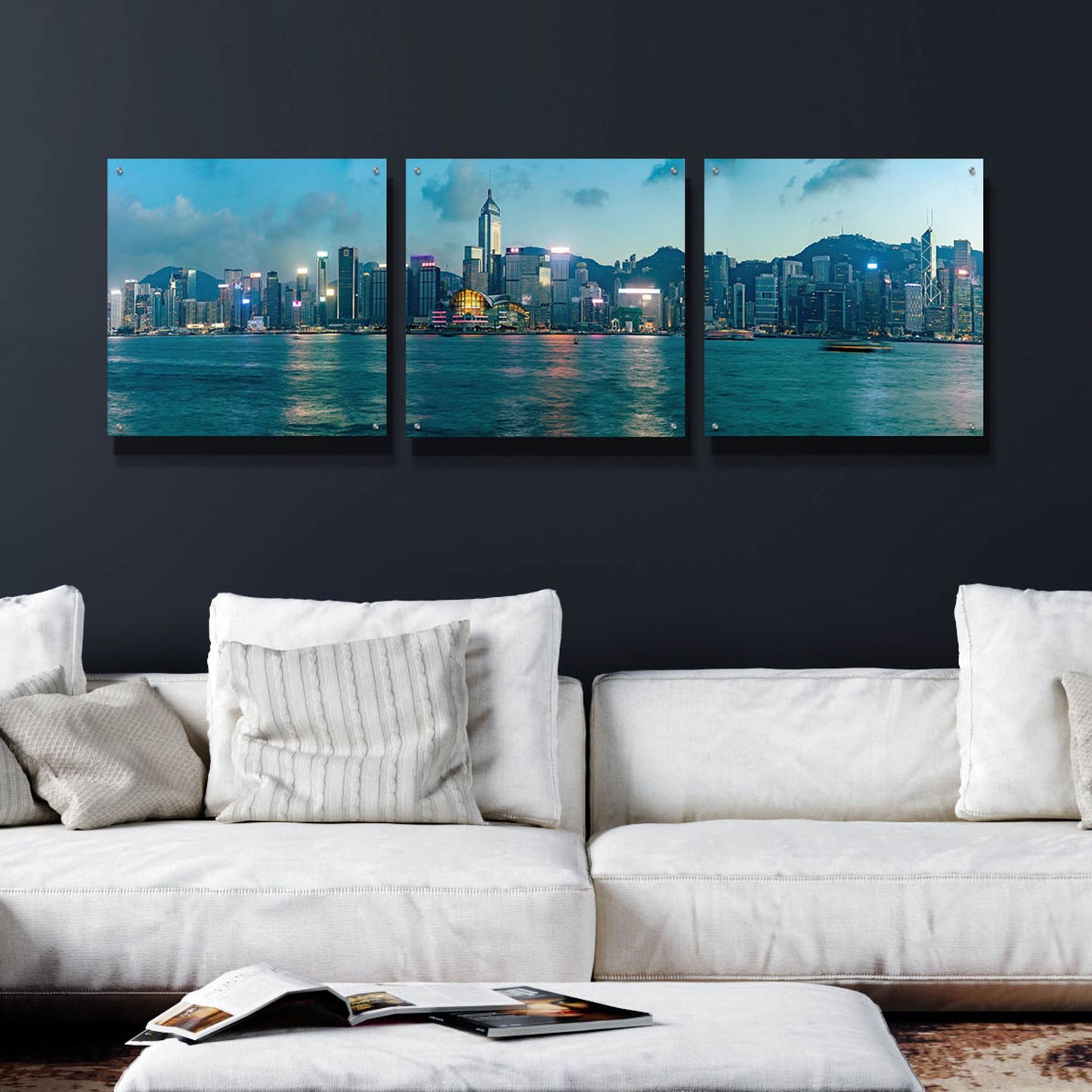 Epic Art 'Hong Kong Twilight' by Epic Portfolio, Acrylic Glass Wall Art, 3 Piece Set,72x24