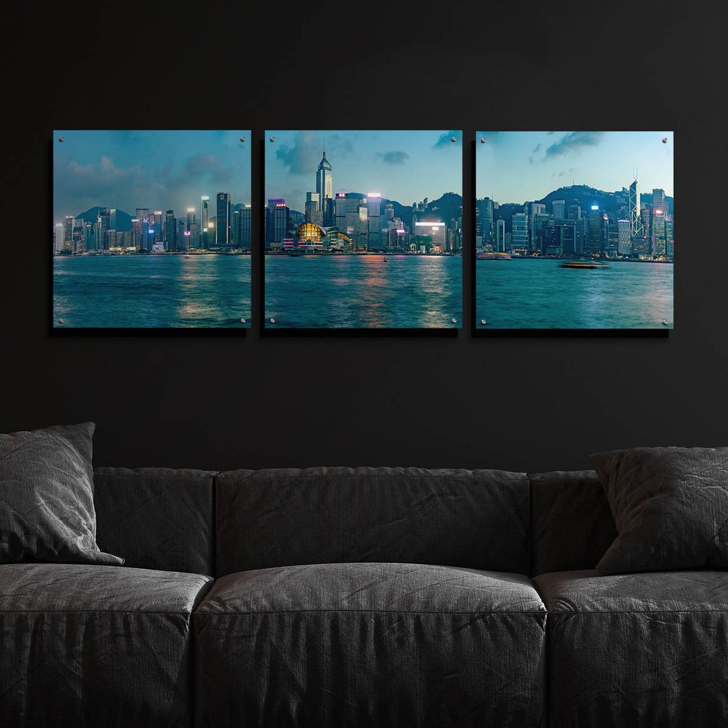 Epic Art 'Hong Kong Twilight' by Epic Portfolio, Acrylic Glass Wall Art, 3 Piece Set,72x24