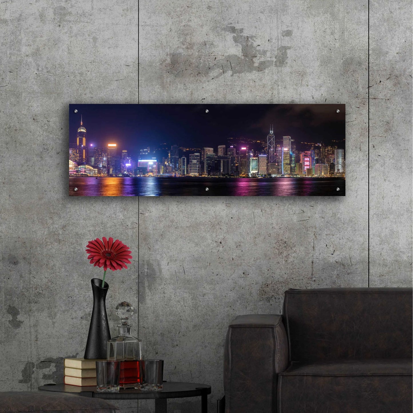 Epic Art 'Good Night Hong Kong' by Epic Portfolio, Acrylic Glass Wall Art,48x16