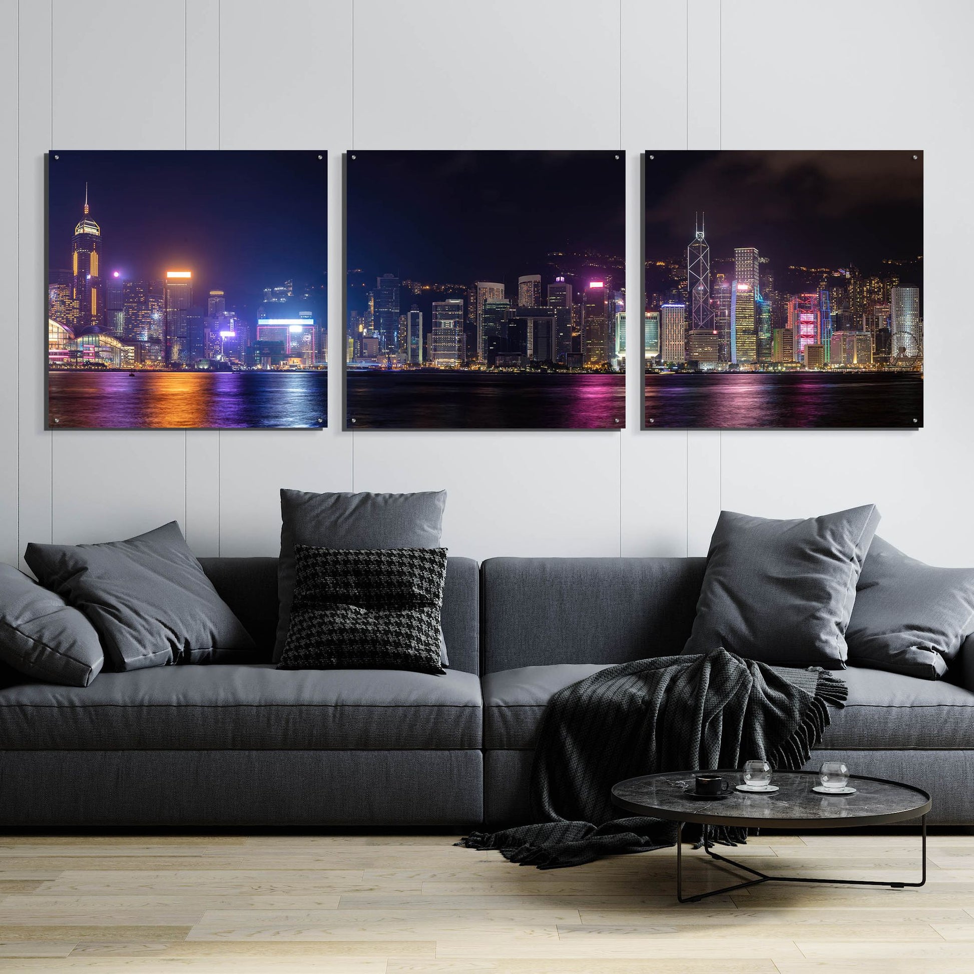 Epic Art 'Good Night Hong Kong' by Epic Portfolio, Acrylic Glass Wall Art, 3 Piece Set,108x36