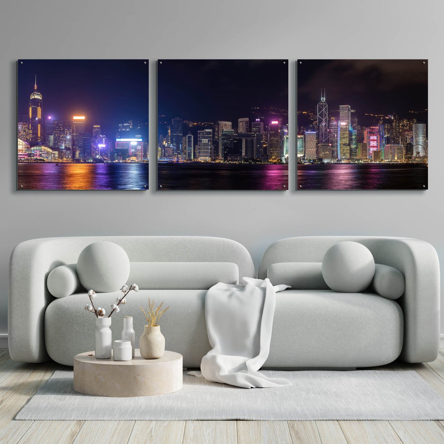 Epic Art 'Good Night Hong Kong' by Epic Portfolio, Acrylic Glass Wall Art, 3 Piece Set,108x36