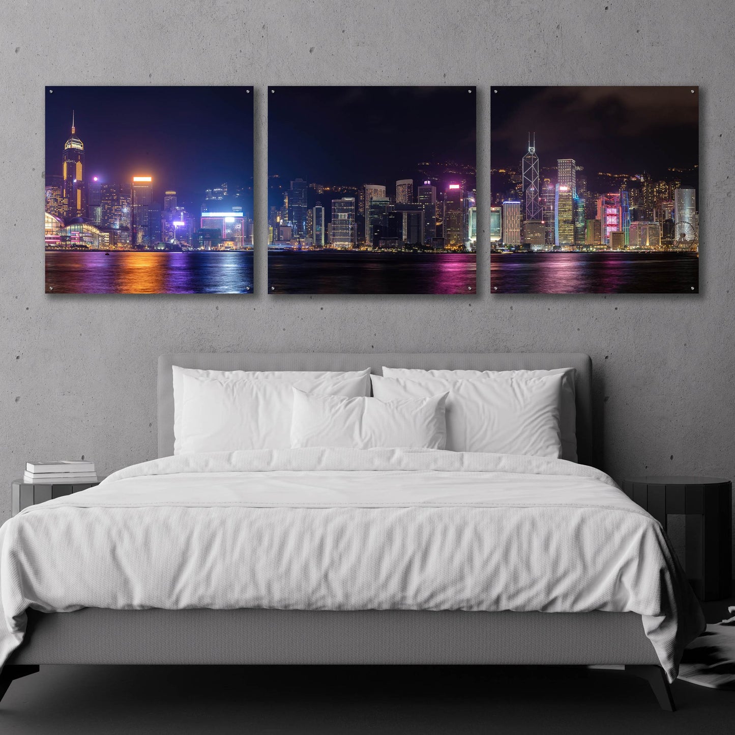 Epic Art 'Good Night Hong Kong' by Epic Portfolio, Acrylic Glass Wall Art, 3 Piece Set,108x36