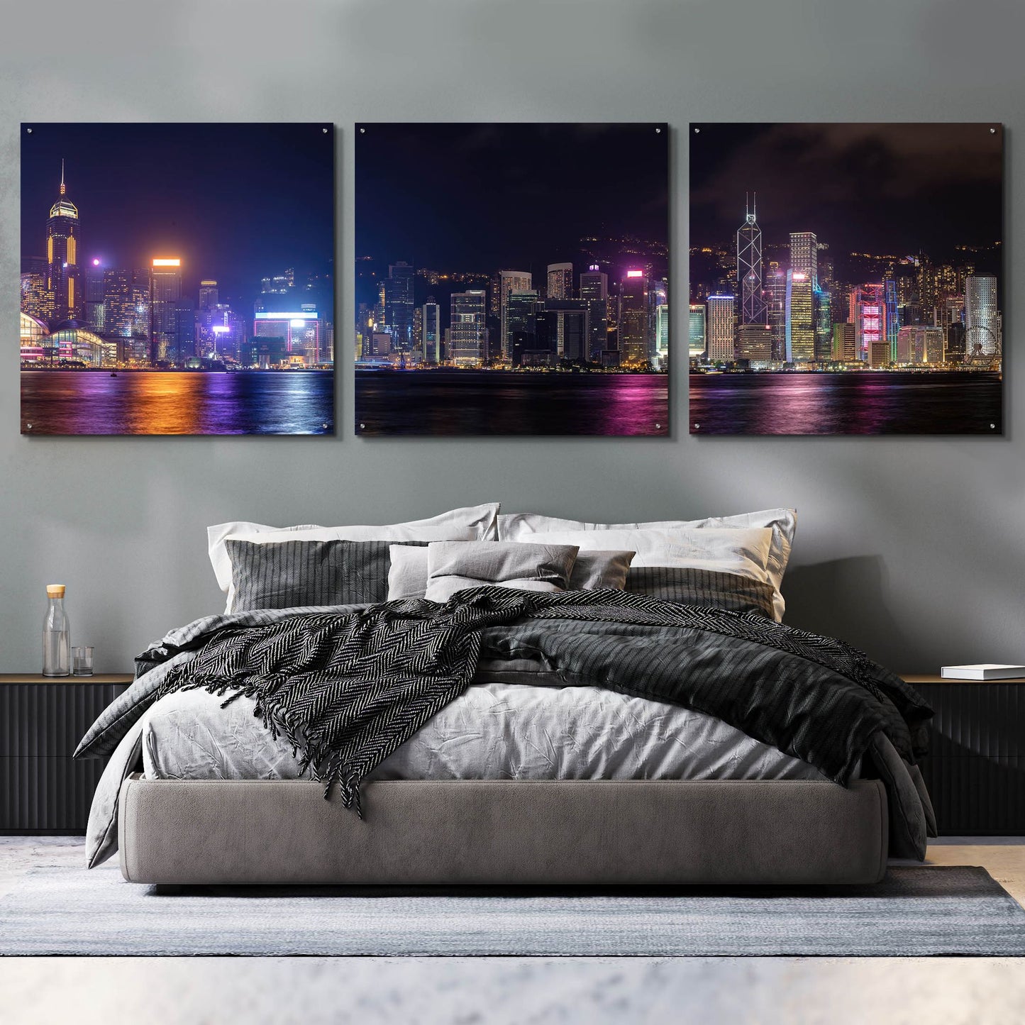Epic Art 'Good Night Hong Kong' by Epic Portfolio, Acrylic Glass Wall Art, 3 Piece Set,108x36