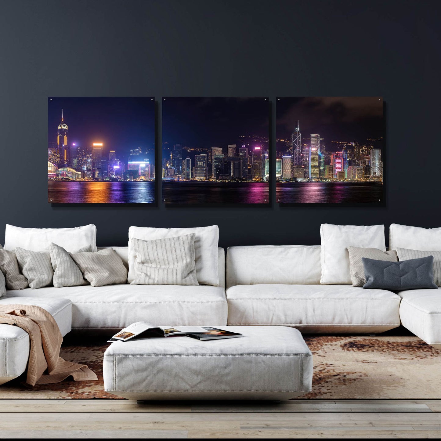 Epic Art 'Good Night Hong Kong' by Epic Portfolio, Acrylic Glass Wall Art, 3 Piece Set,108x36