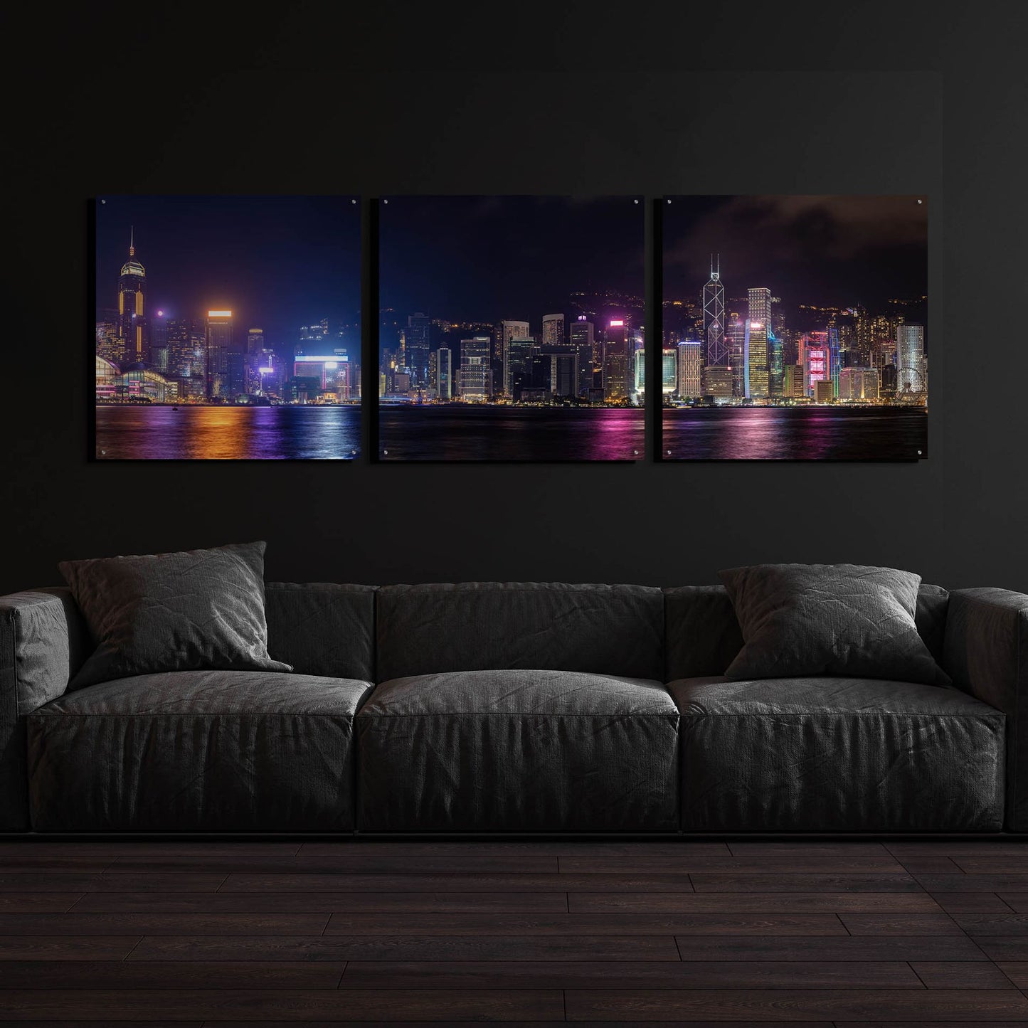 Epic Art 'Good Night Hong Kong' by Epic Portfolio, Acrylic Glass Wall Art, 3 Piece Set,108x36
