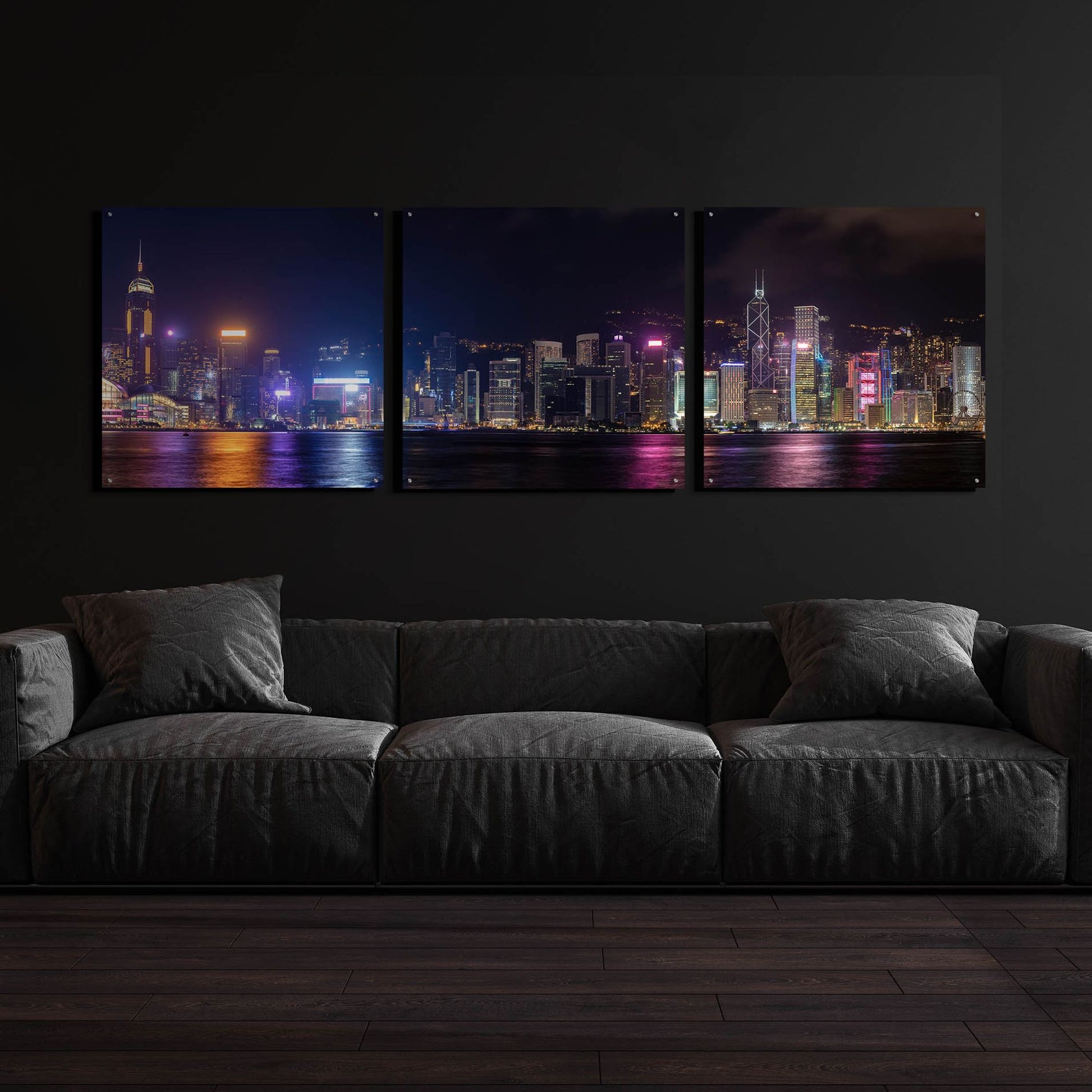 Epic Art 'Good Night Hong Kong' by Epic Portfolio, Acrylic Glass Wall Art, 3 Piece Set,108x36