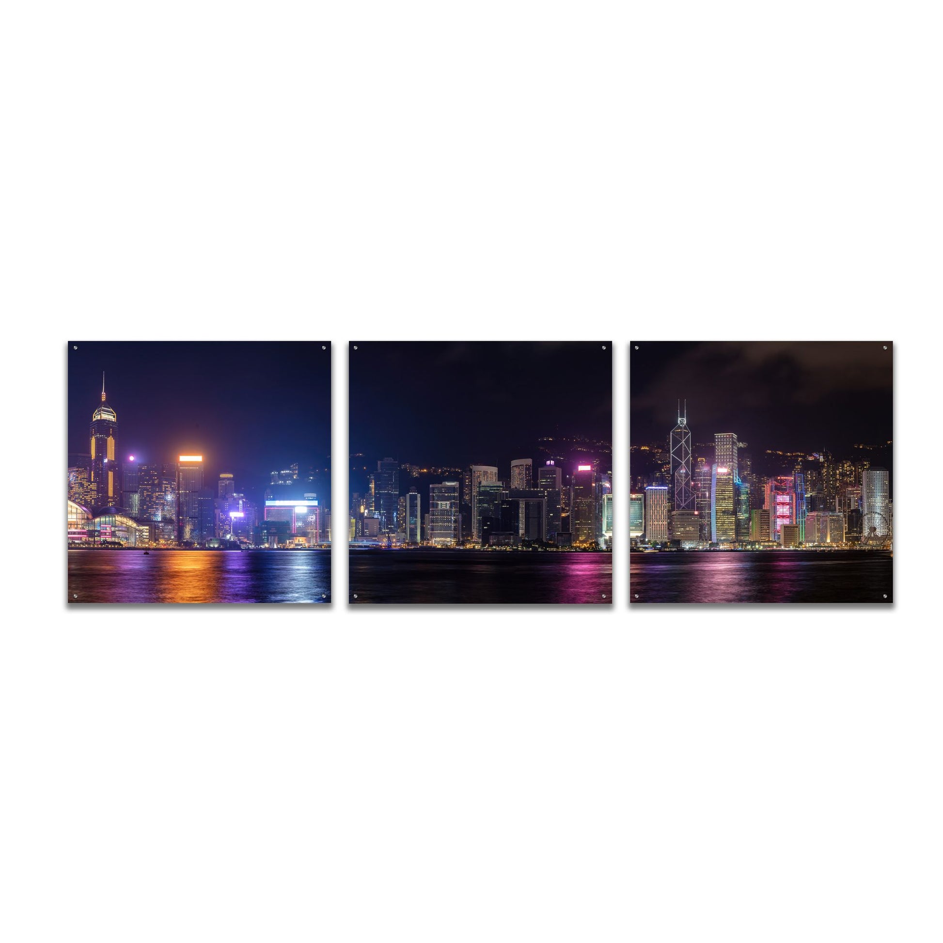 Epic Art 'Good Night Hong Kong' by Epic Portfolio, Acrylic Glass Wall Art, 3 Piece Set,108x36