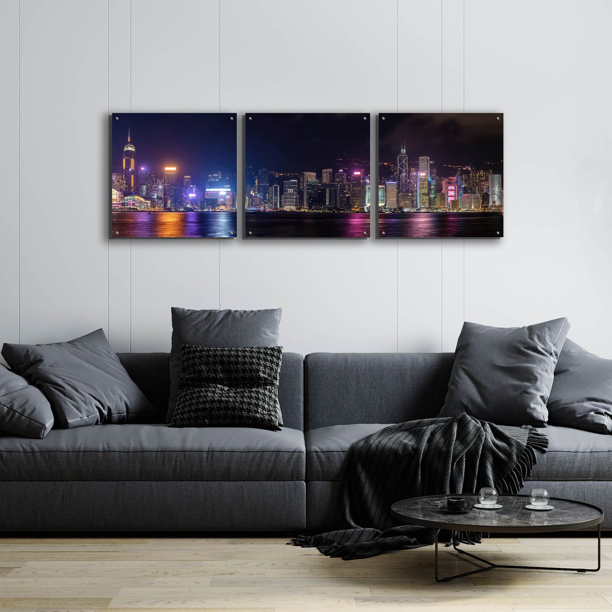 Epic Art 'Good Night Hong Kong' by Epic Portfolio, Acrylic Glass Wall Art, 3 Piece Set,72x24