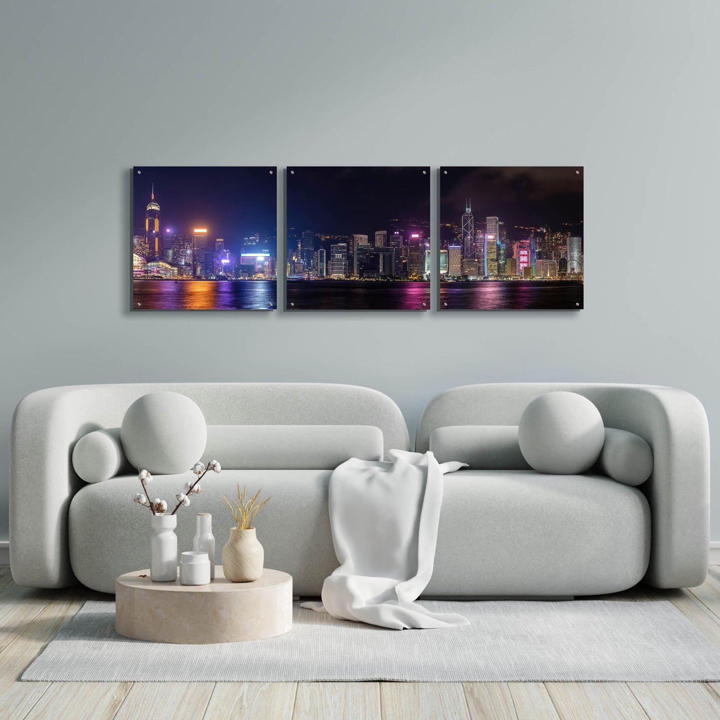 Epic Art 'Good Night Hong Kong' by Epic Portfolio, Acrylic Glass Wall Art, 3 Piece Set,72x24