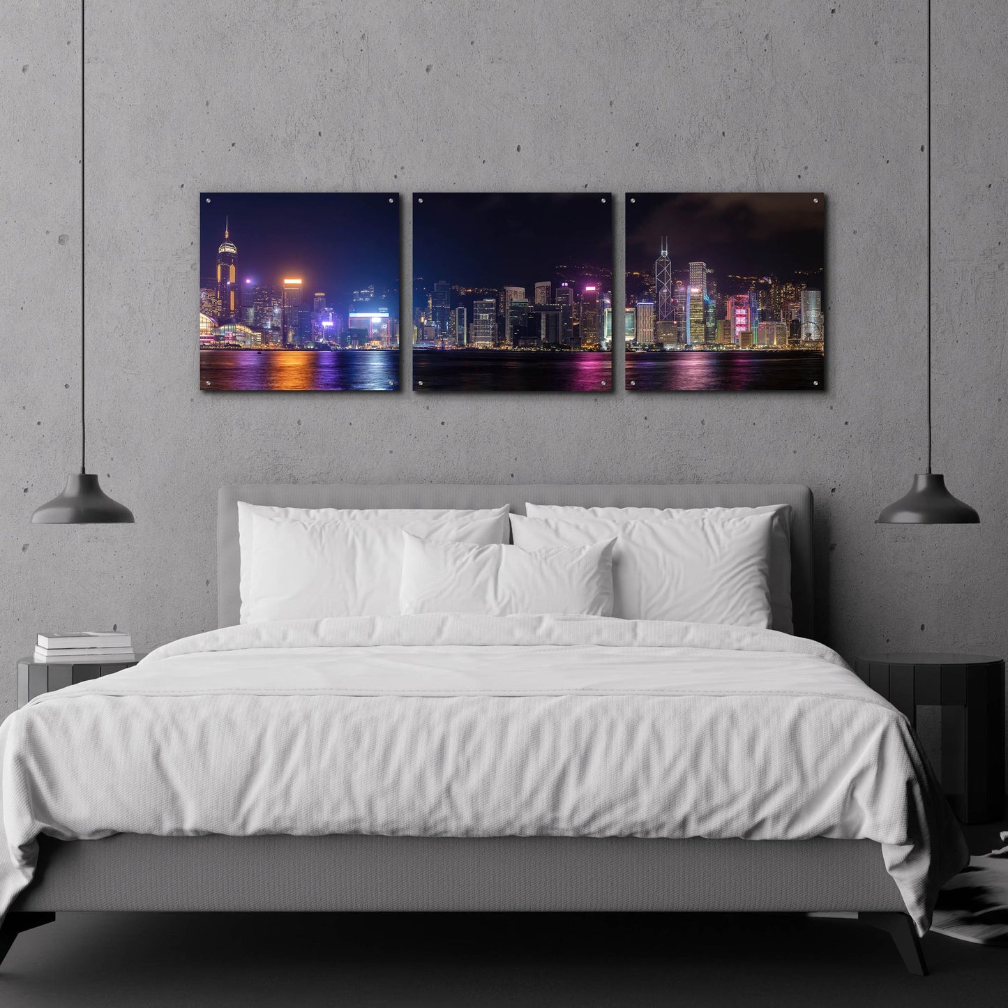 Epic Art 'Good Night Hong Kong' by Epic Portfolio, Acrylic Glass Wall Art, 3 Piece Set,72x24