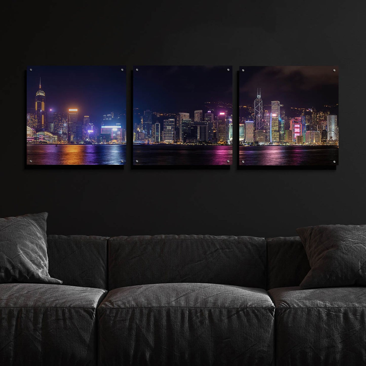 Epic Art 'Good Night Hong Kong' by Epic Portfolio, Acrylic Glass Wall Art, 3 Piece Set,72x24