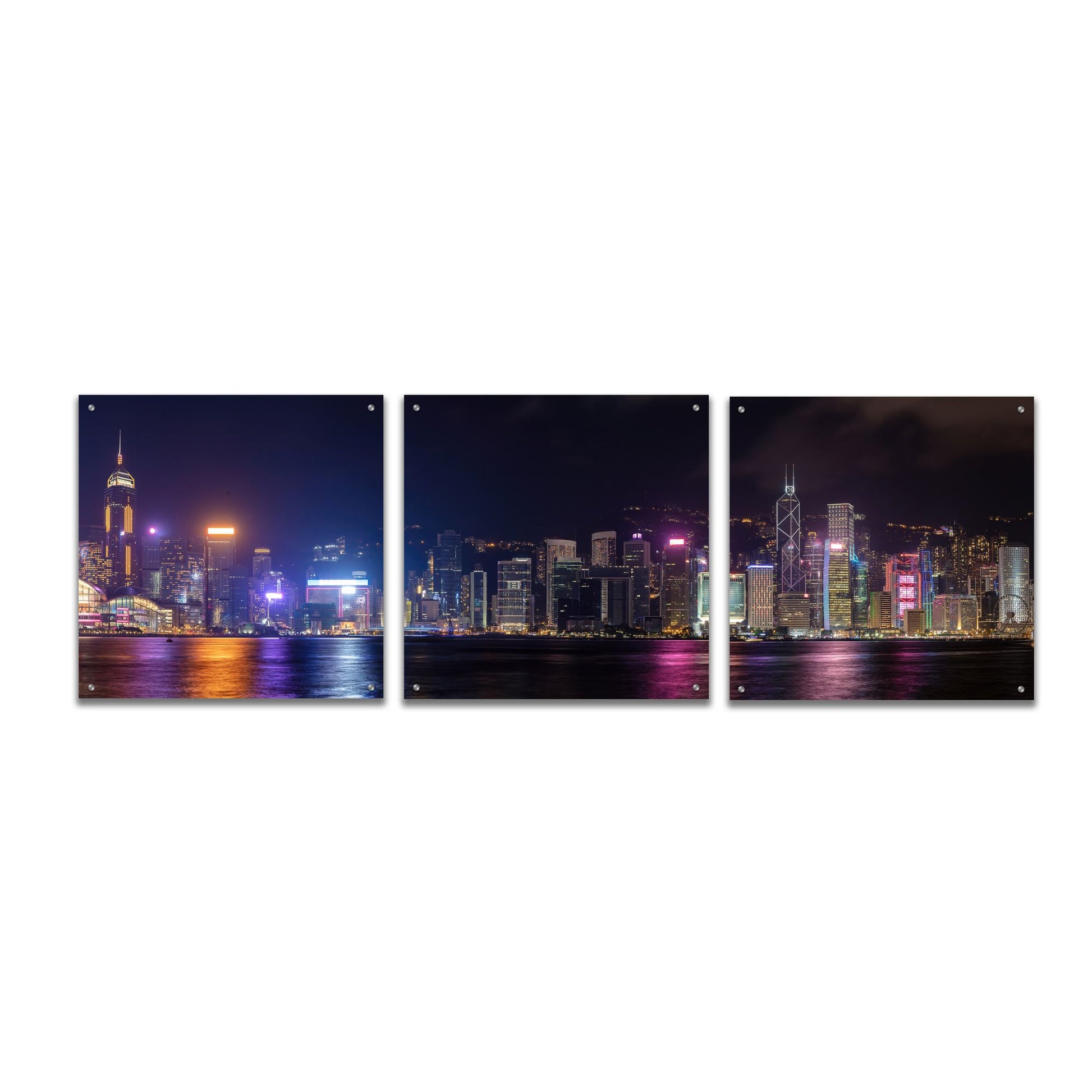 Epic Art 'Good Night Hong Kong' by Epic Portfolio, Acrylic Glass Wall Art, 3 Piece Set,72x24