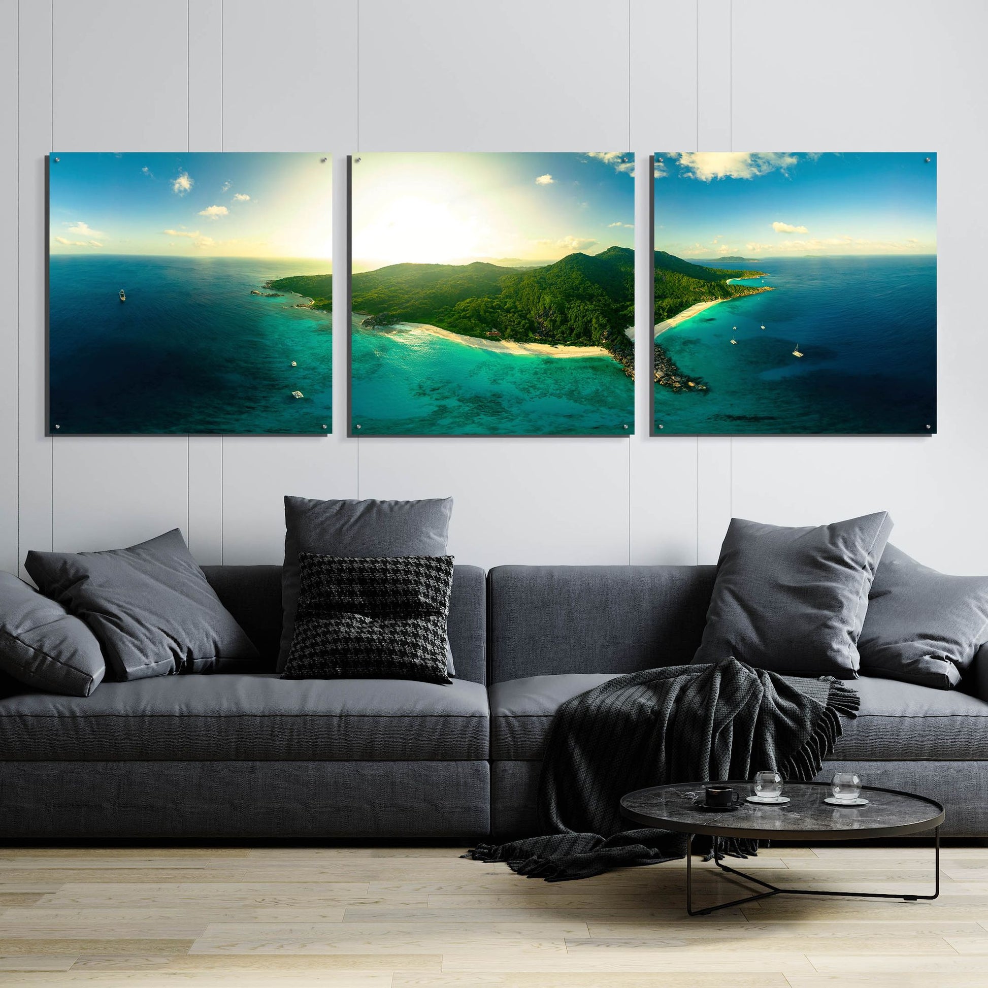 Epic Art 'LaDigue' by Epic Portfolio, Acrylic Glass Wall Art, 3 Piece Set,108x36