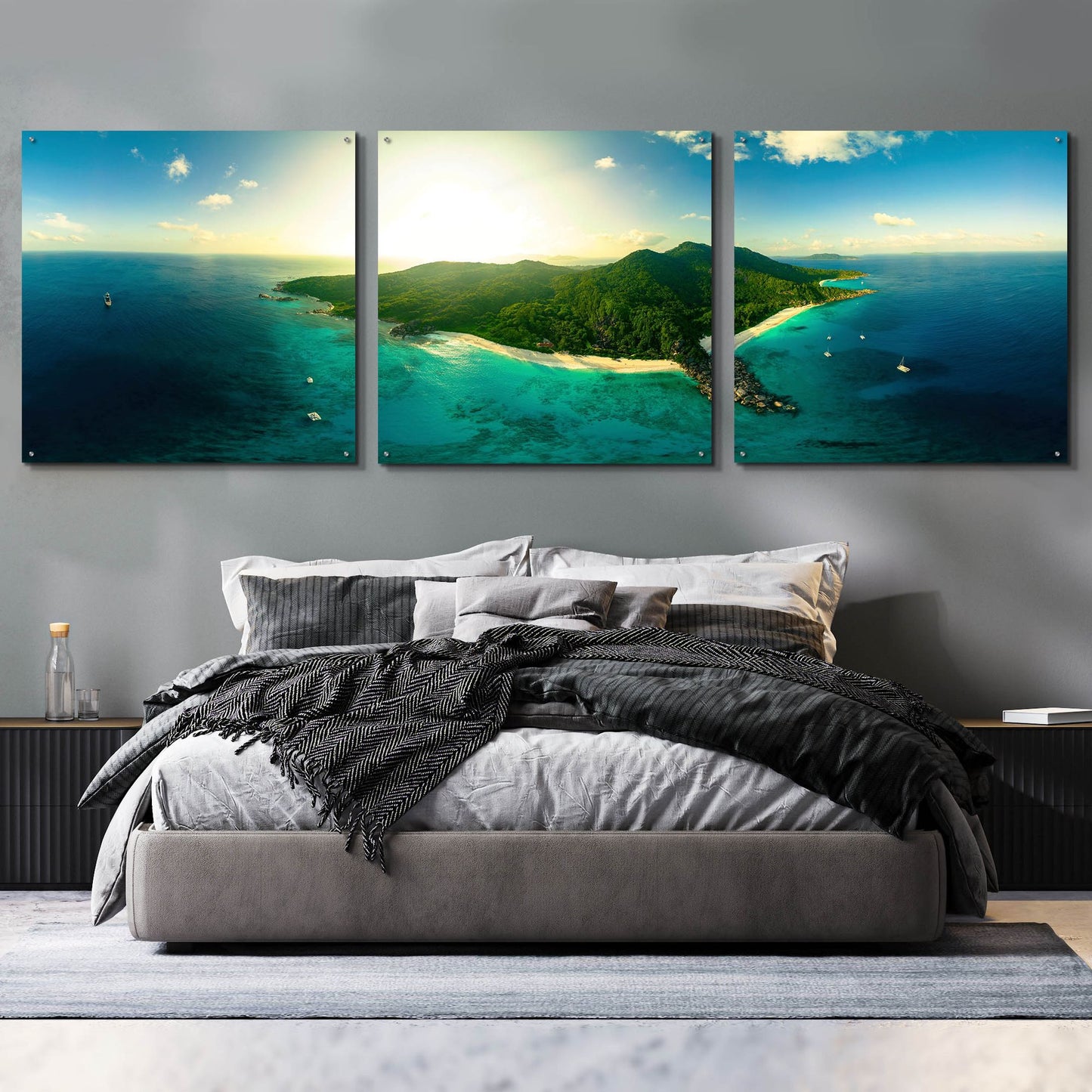 Epic Art 'LaDigue' by Epic Portfolio, Acrylic Glass Wall Art, 3 Piece Set,108x36