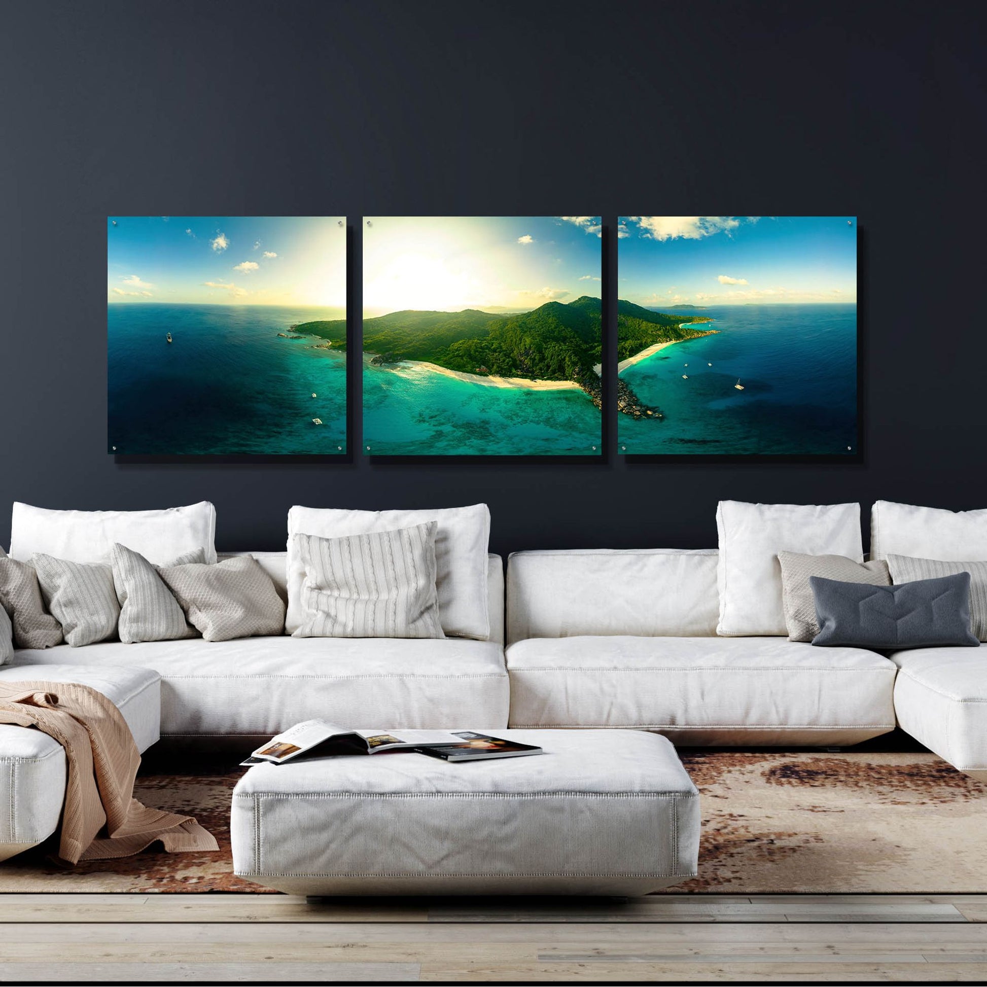 Epic Art 'LaDigue' by Epic Portfolio, Acrylic Glass Wall Art, 3 Piece Set,108x36